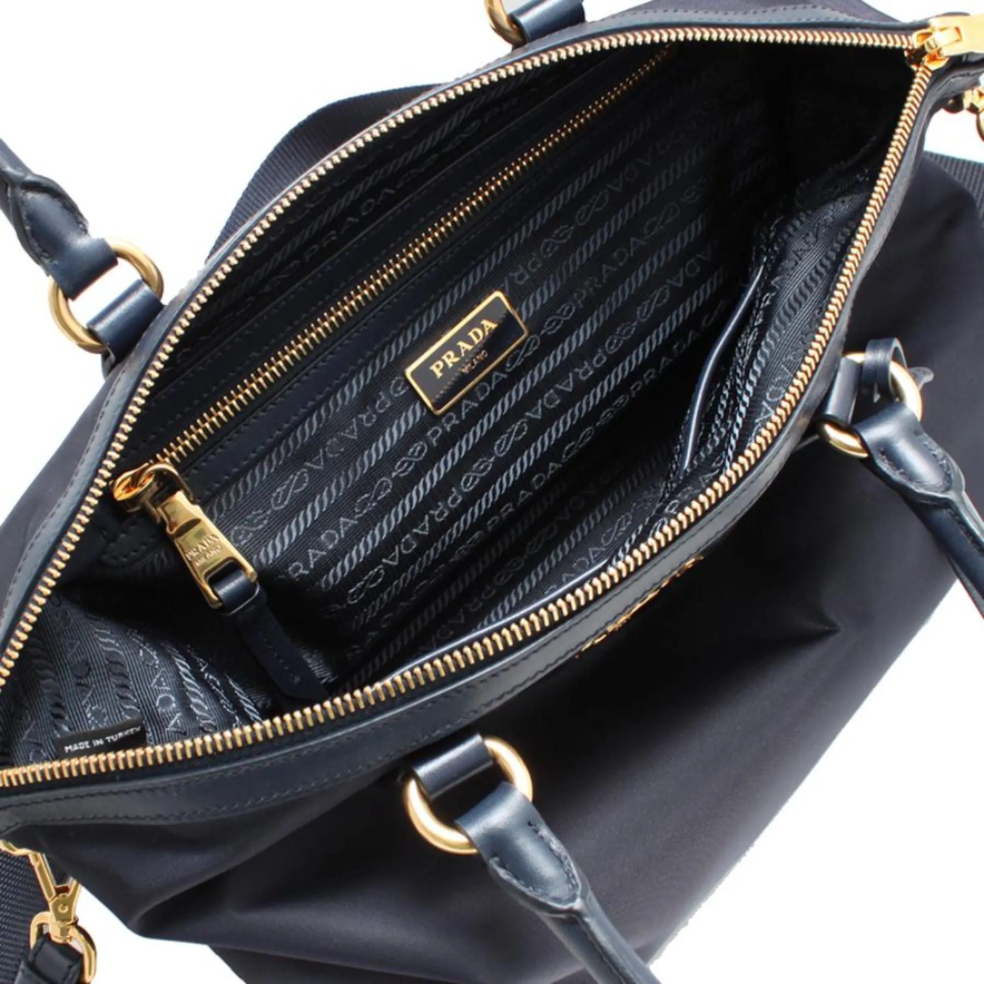 Prada Tessuto Nylon Black Leather Clochette Crossbody Tote Bag