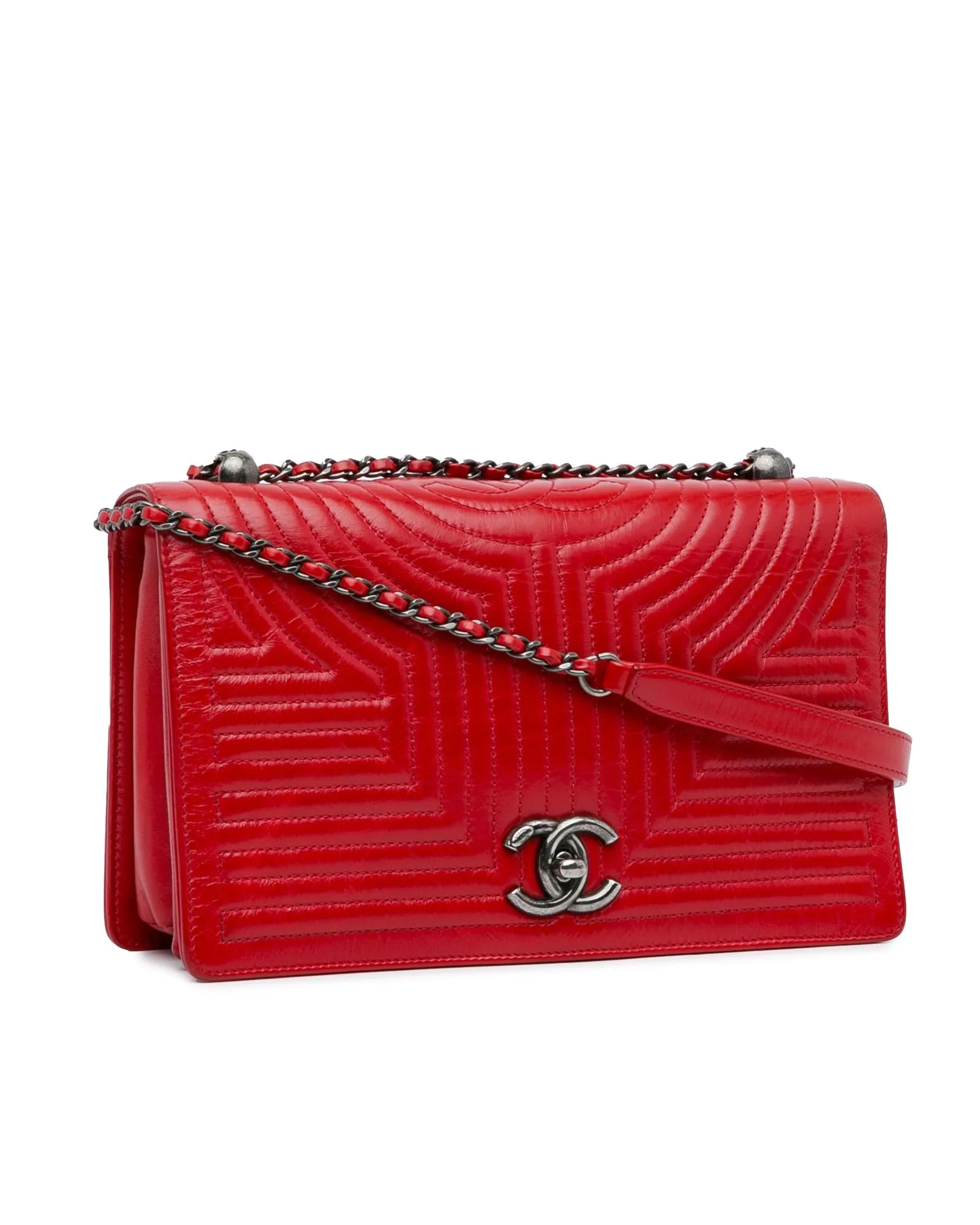 Quilted Calfskin Flap Bag with Woven Chain Link Strap