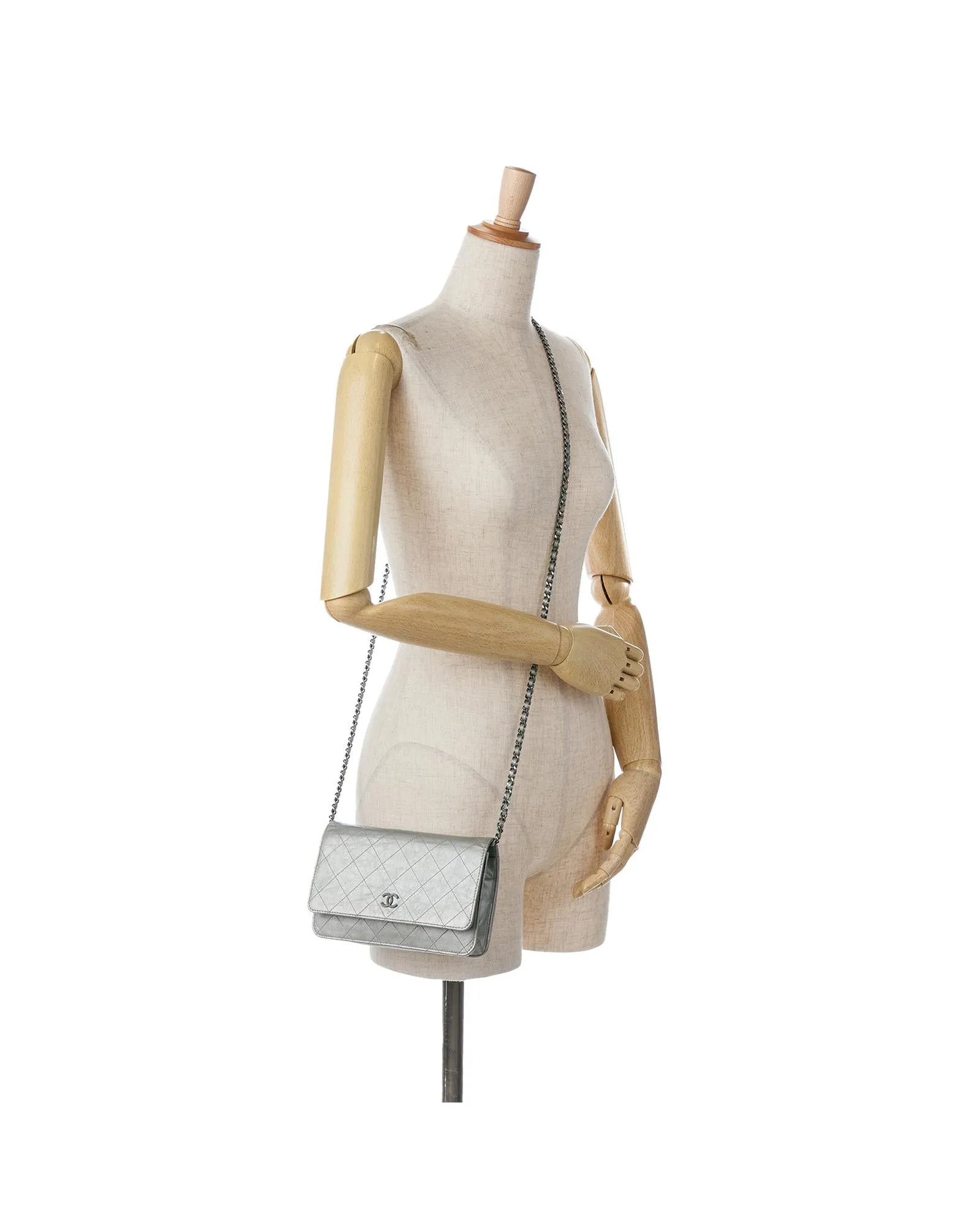 Quilted Calfskin Wallet On Chain with Shoulder Strap
