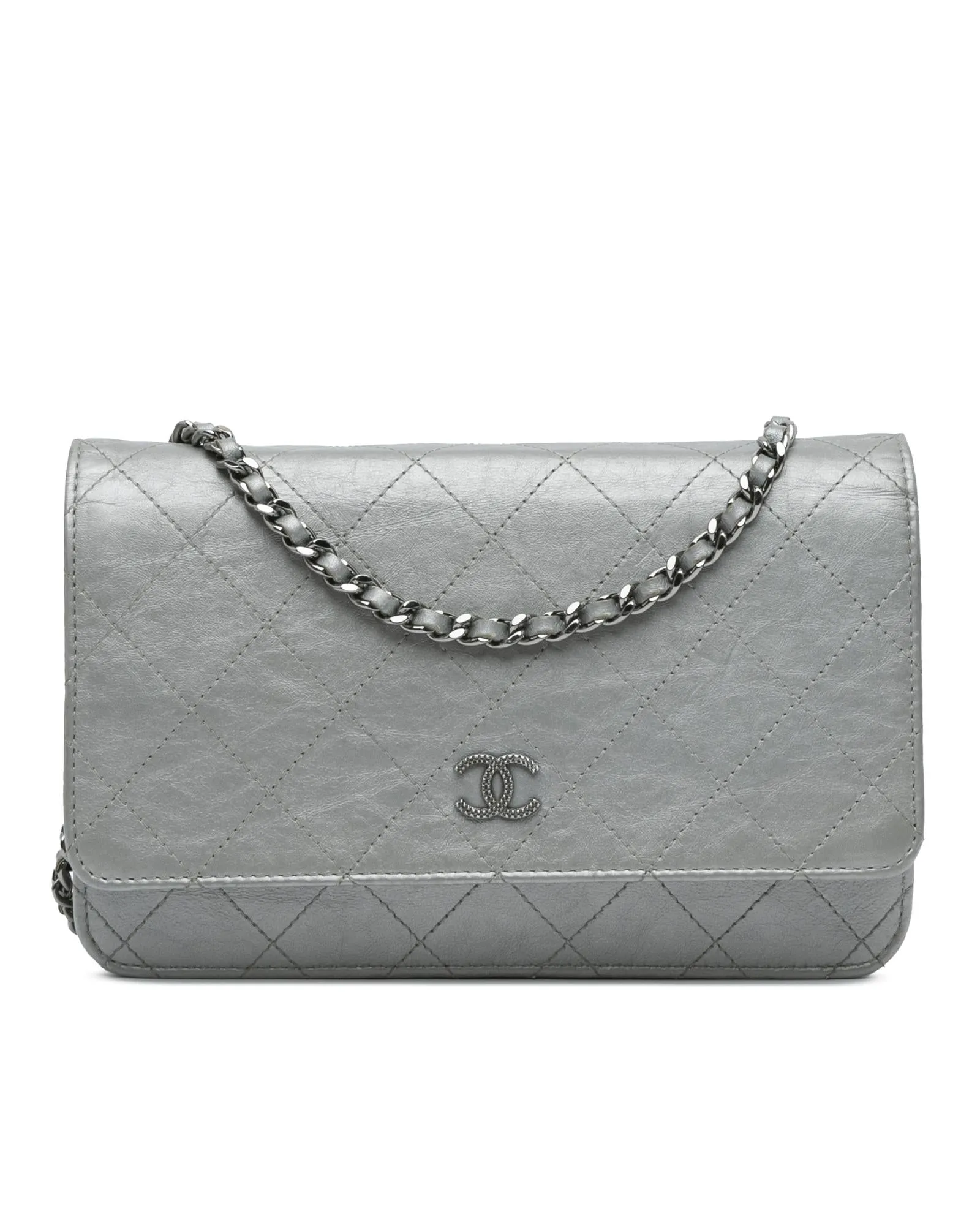Quilted Calfskin Wallet On Chain with Shoulder Strap