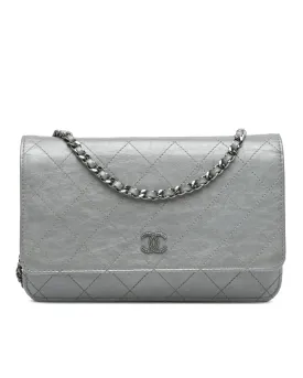 Quilted Calfskin Wallet On Chain with Shoulder Strap
