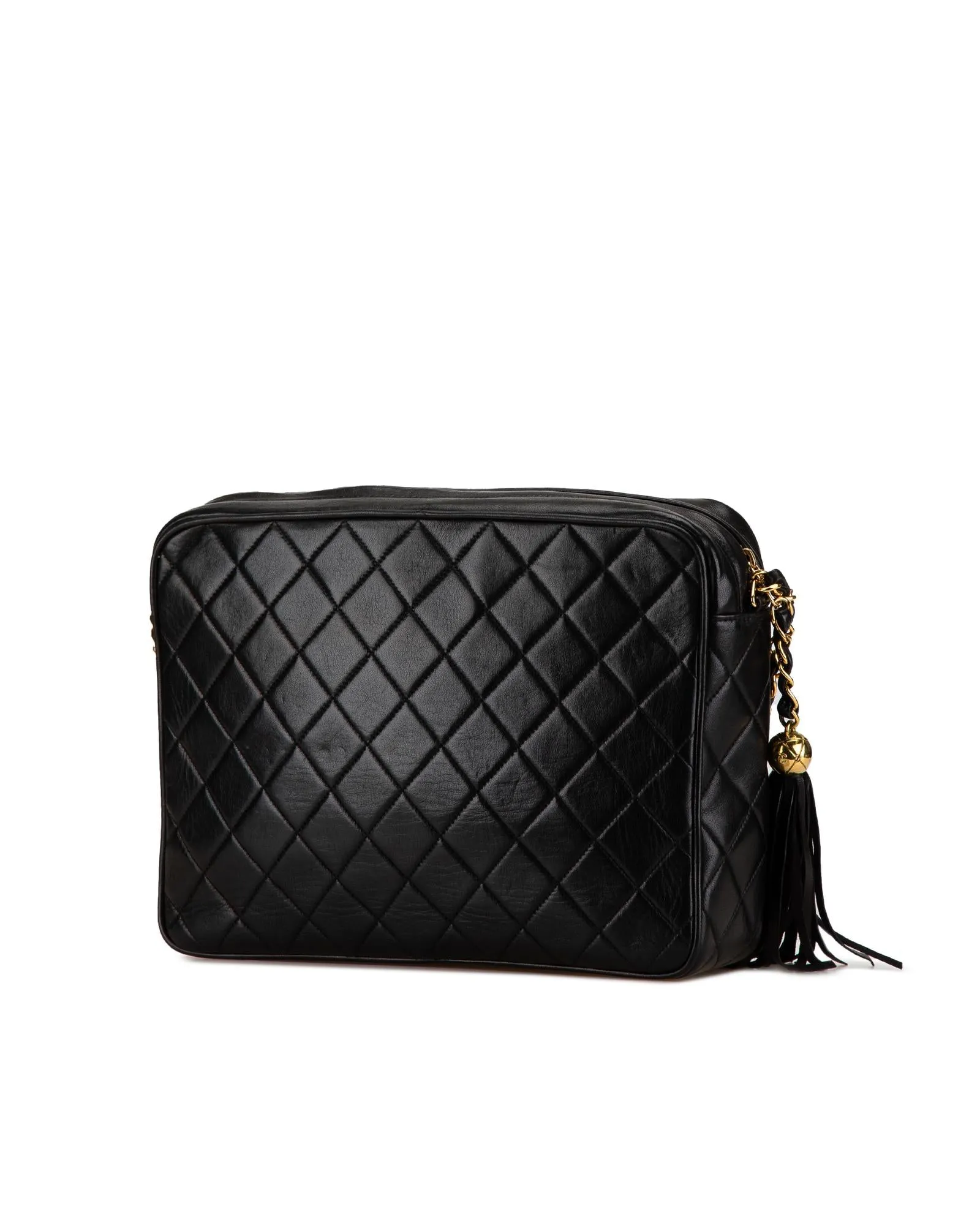 Quilted Lambskin Tassel Camera Bag with Chain Strap