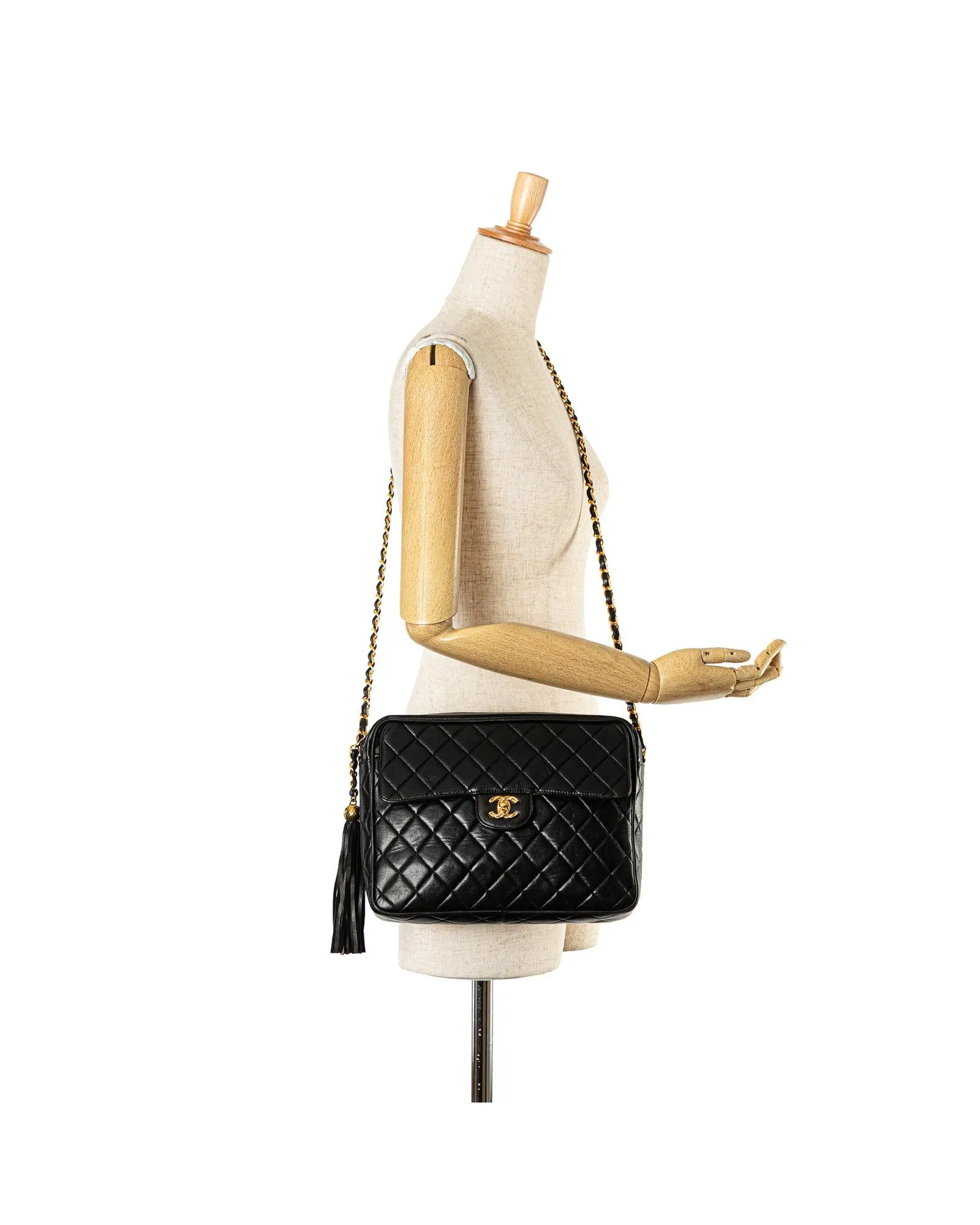 Quilted Lambskin Tassel Camera Bag with Chain Strap
