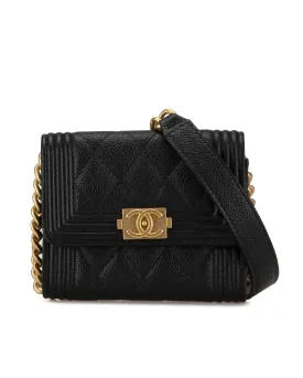 Quilted Leather Boy Card Holder with Chain