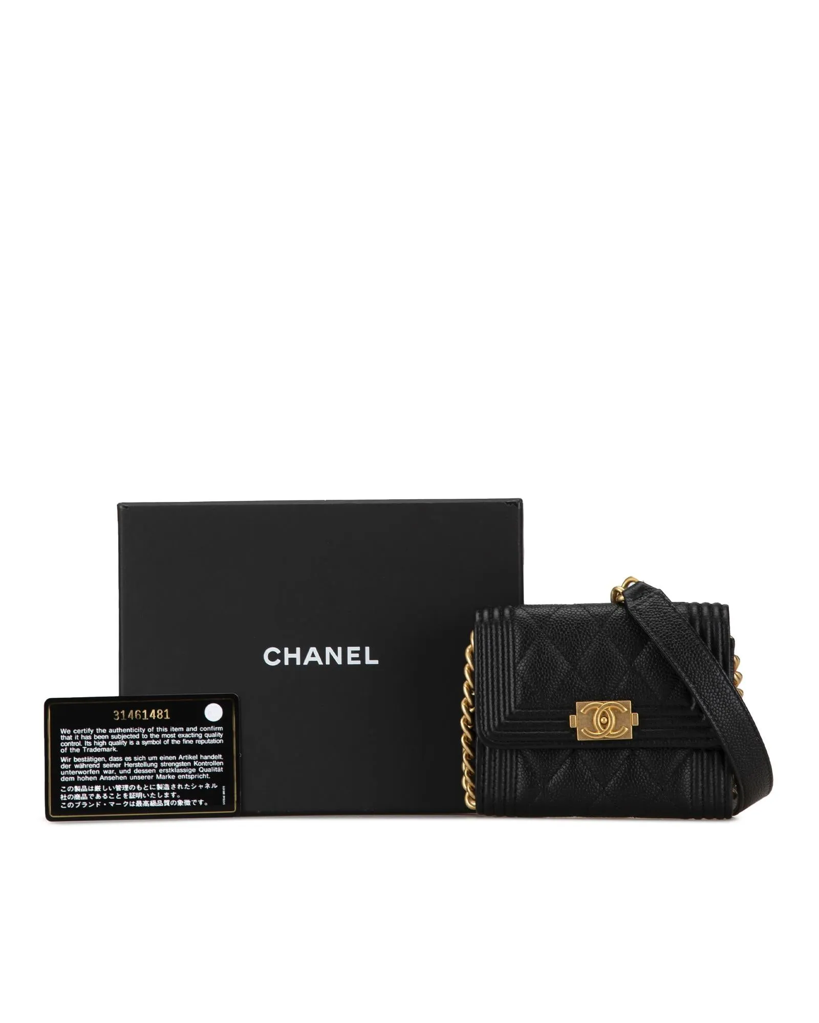 Quilted Leather Boy Card Holder with Chain