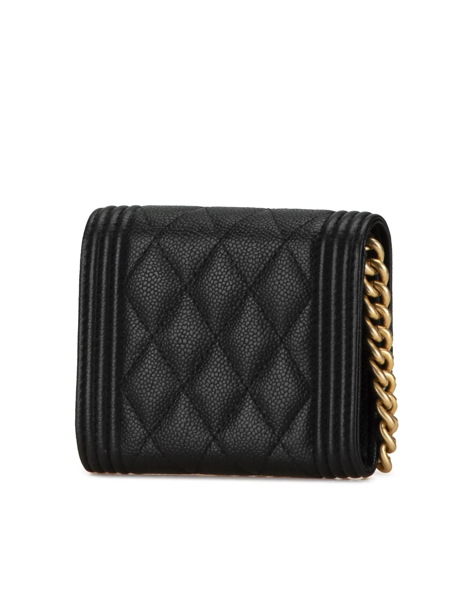 Quilted Leather Boy Card Holder with Chain