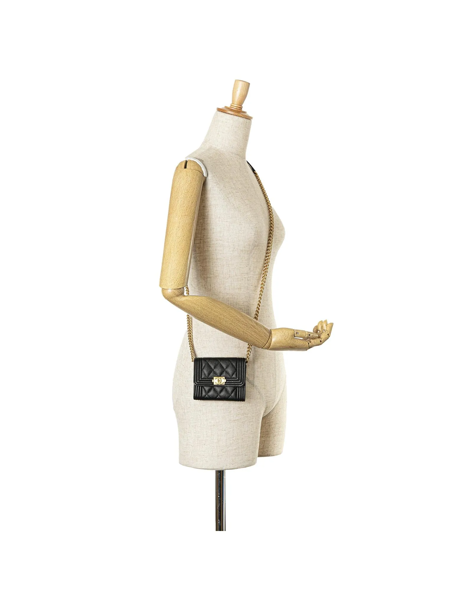 Quilted Leather Boy Card Holder with Chain