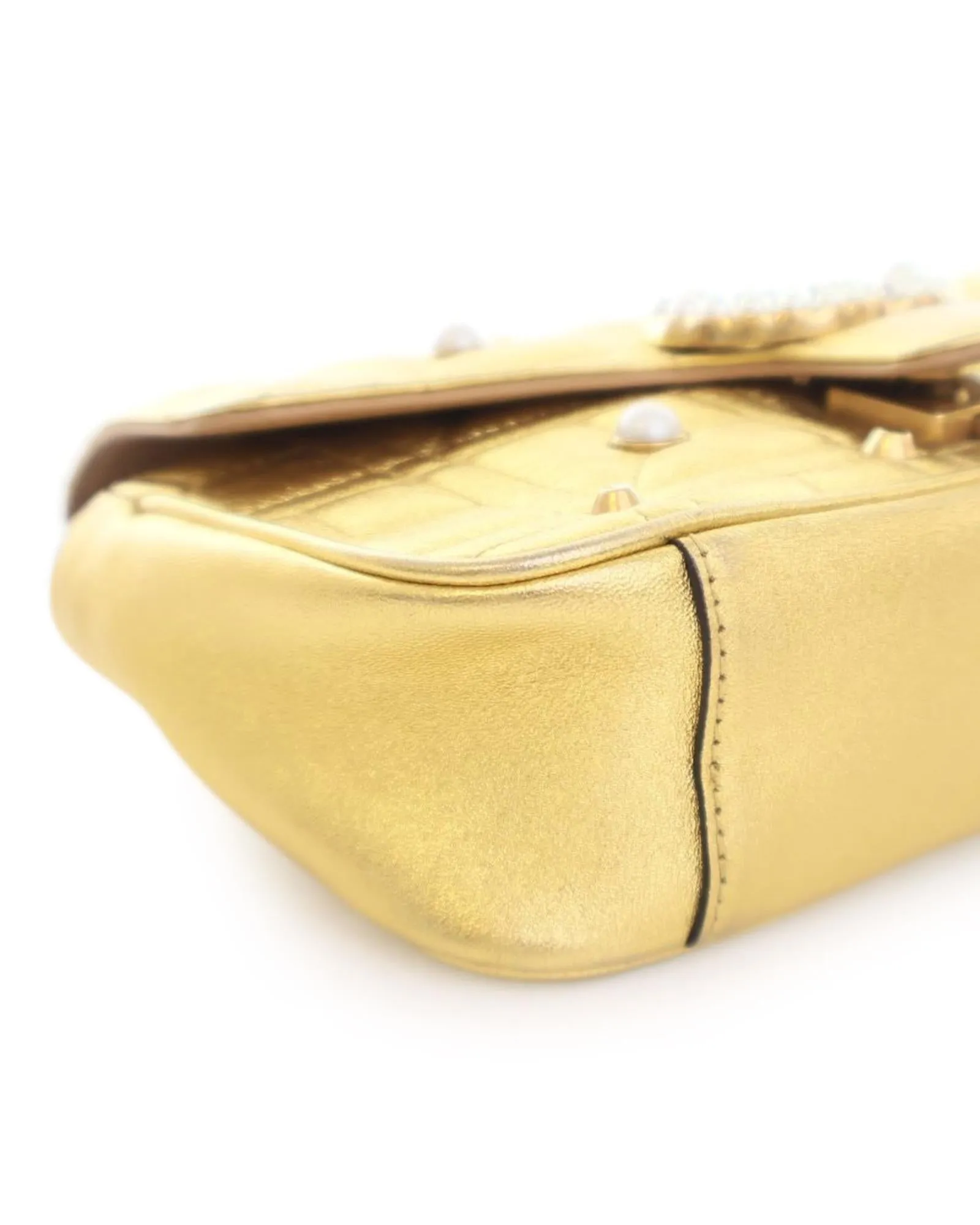 Quilted Leather Crossbody Bag with Faux Pearl Details