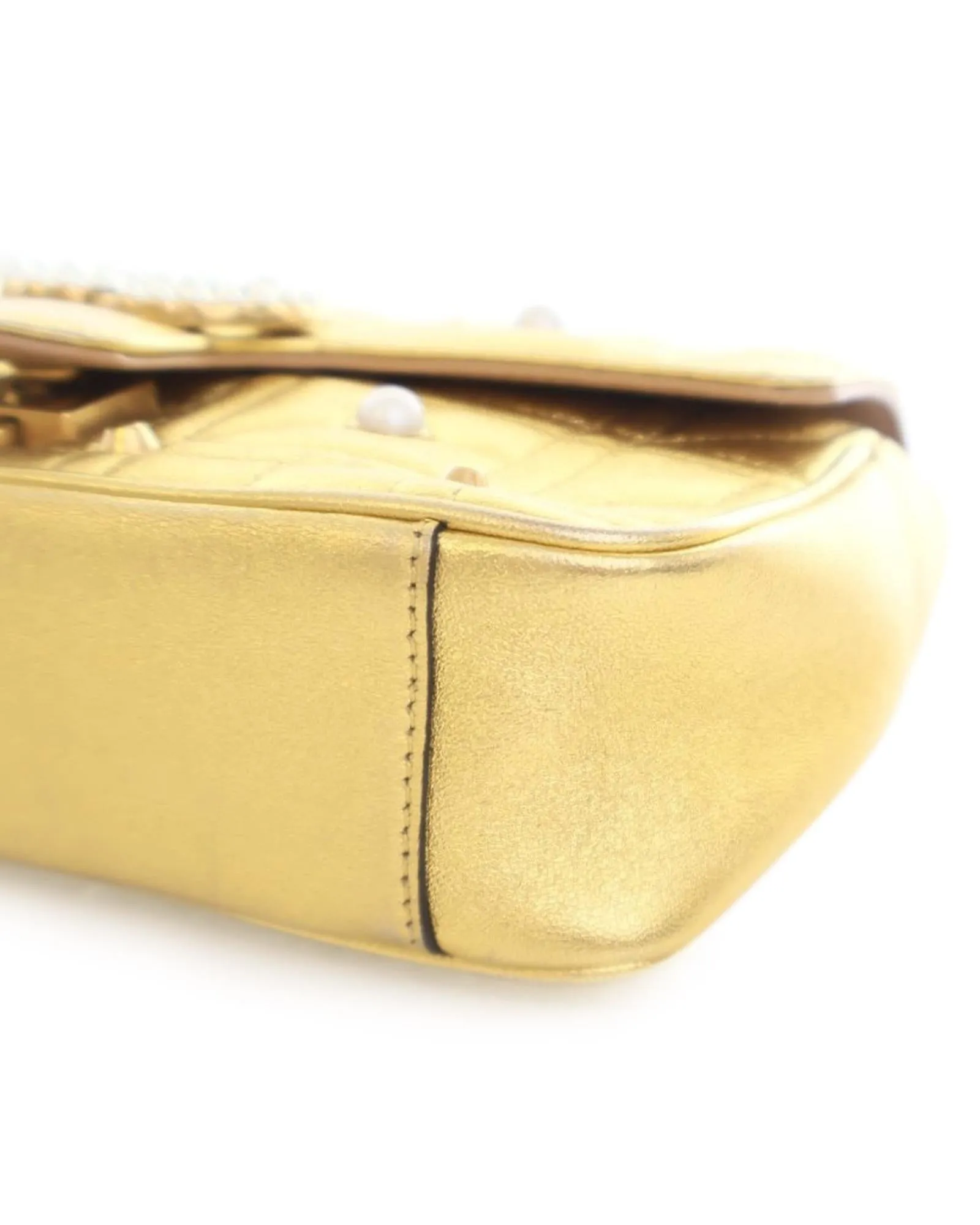 Quilted Leather Crossbody Bag with Faux Pearl Details