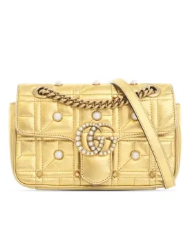 Quilted Leather Crossbody Bag with Faux Pearl Details