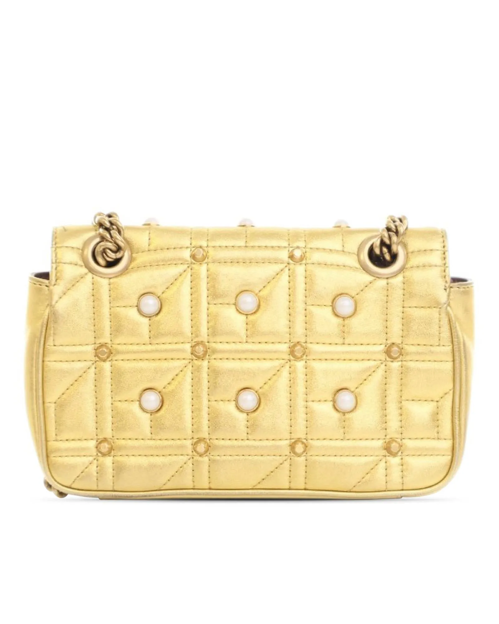 Quilted Leather Crossbody Bag with Faux Pearl Details