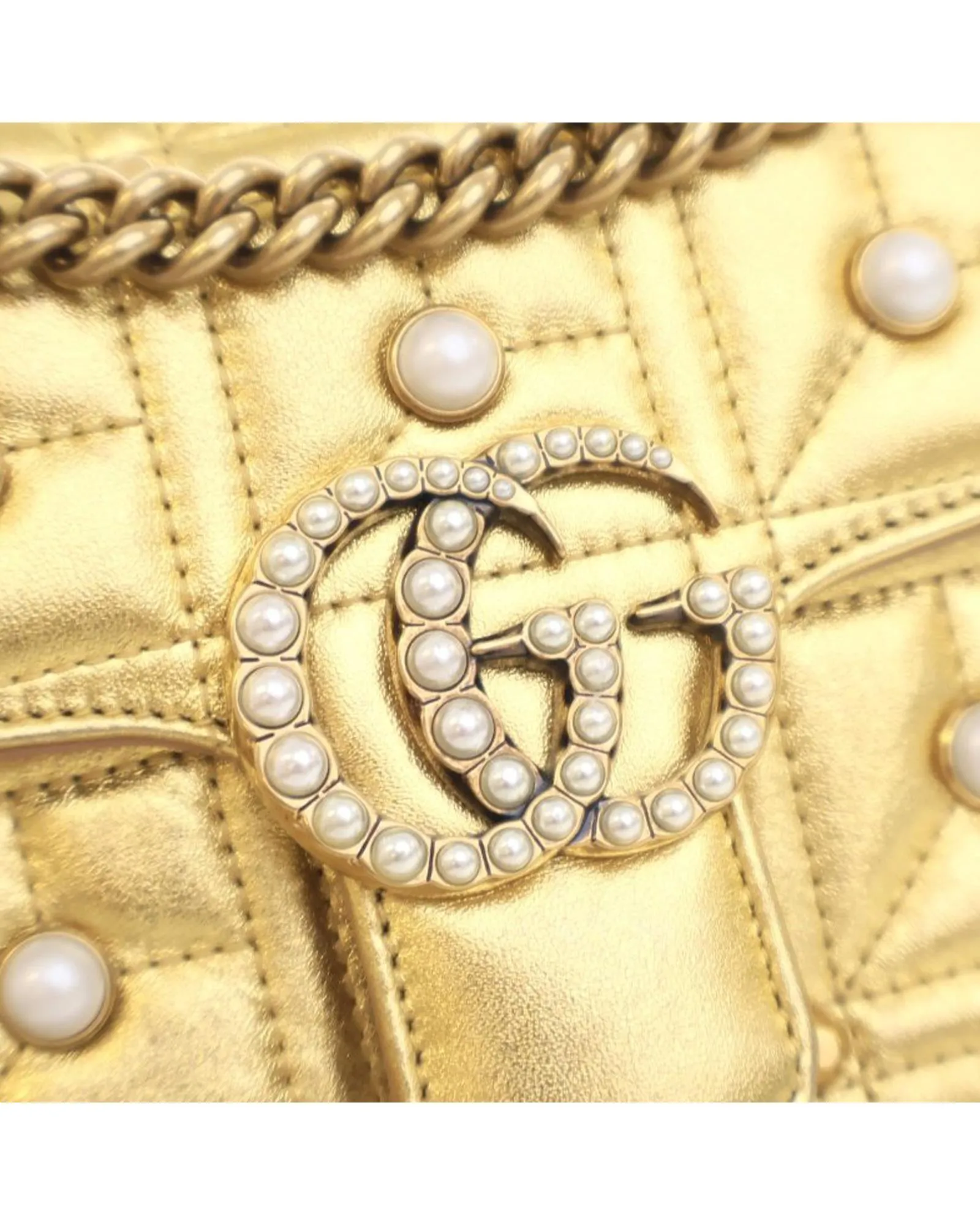 Quilted Leather Crossbody Bag with Faux Pearl Details