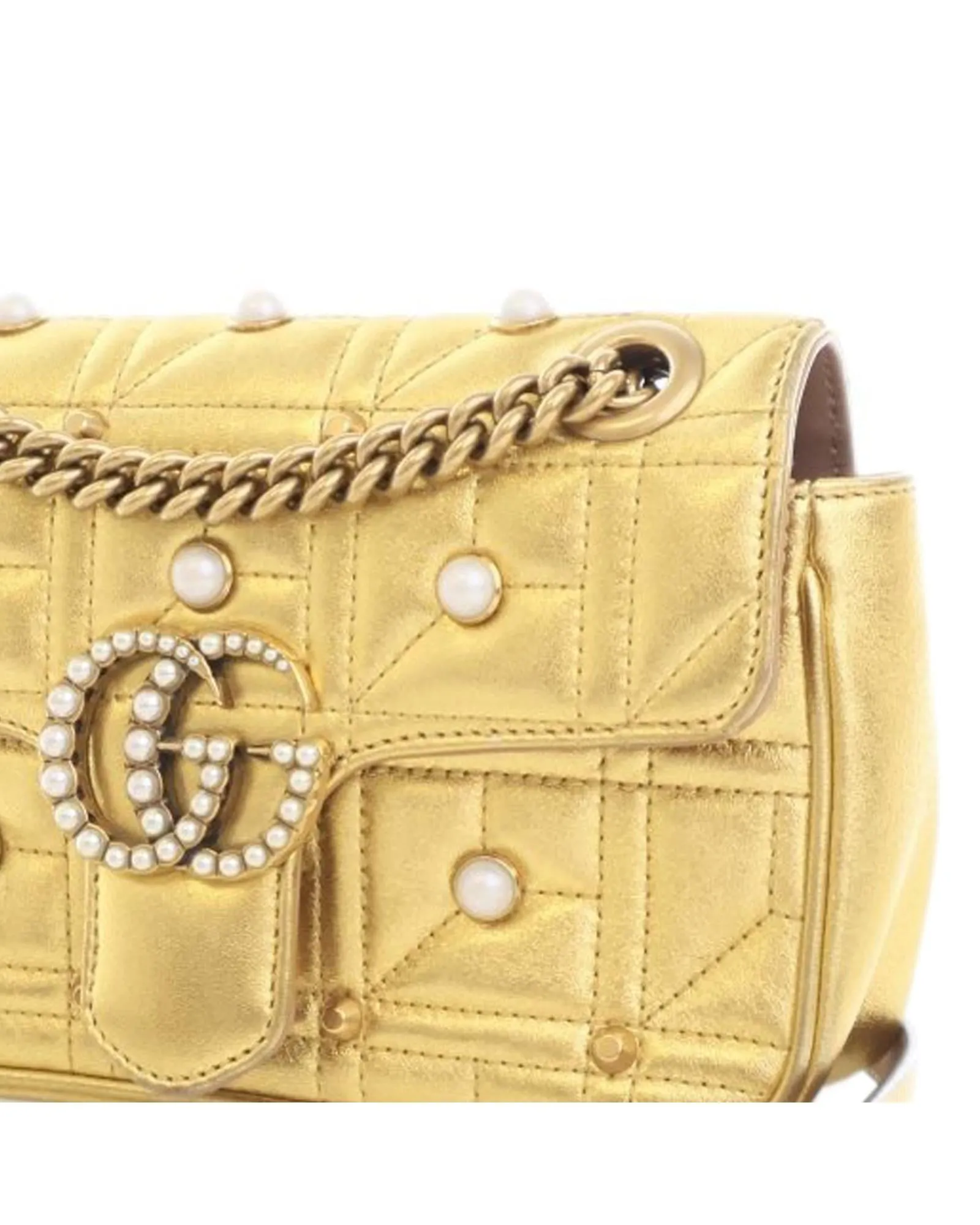 Quilted Leather Crossbody Bag with Faux Pearl Details