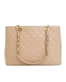 Quilted Leather Grand Shopping Tote with Chain Straps and Multiple Pockets