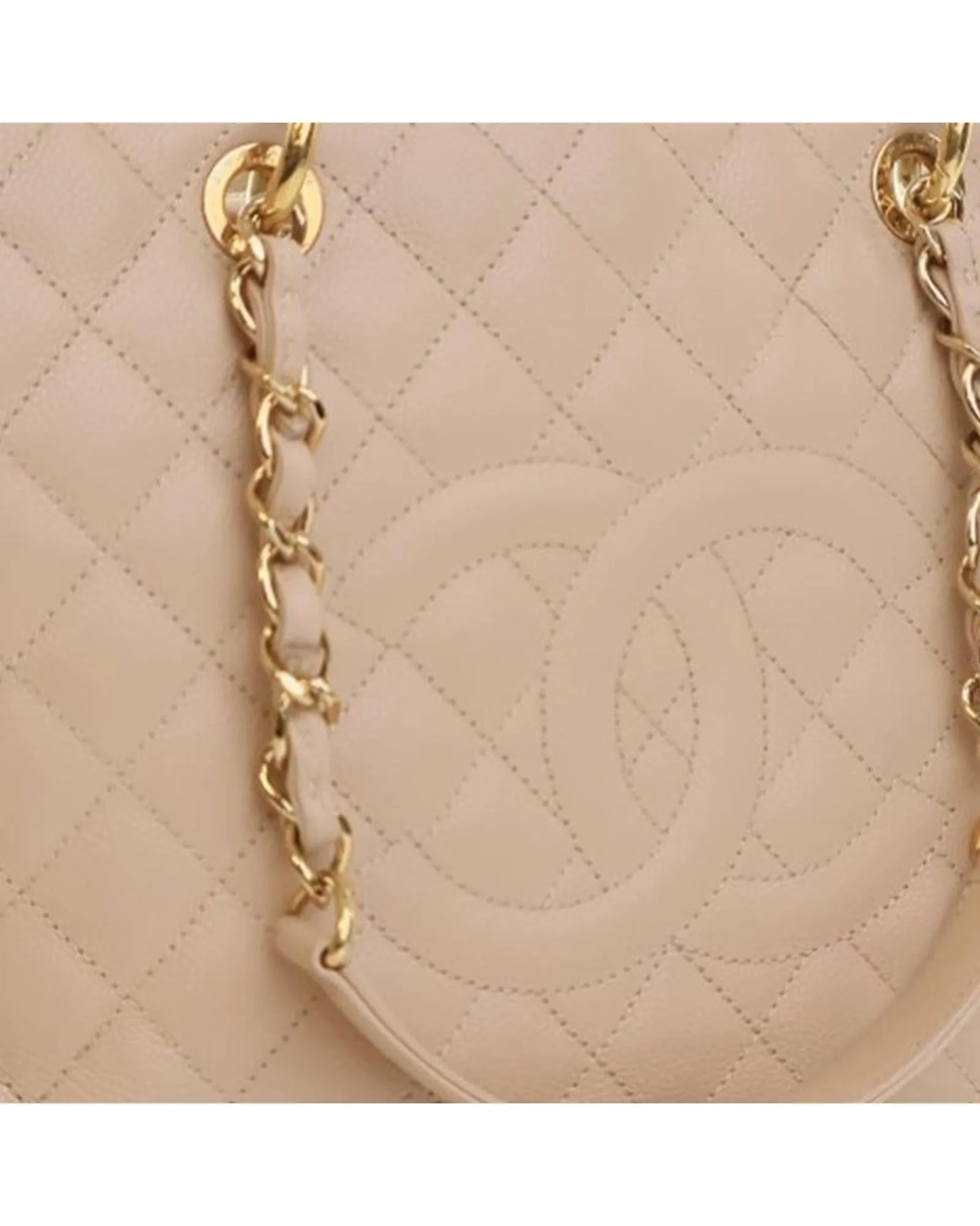 Quilted Leather Grand Shopping Tote with Chain Straps and Multiple Pockets