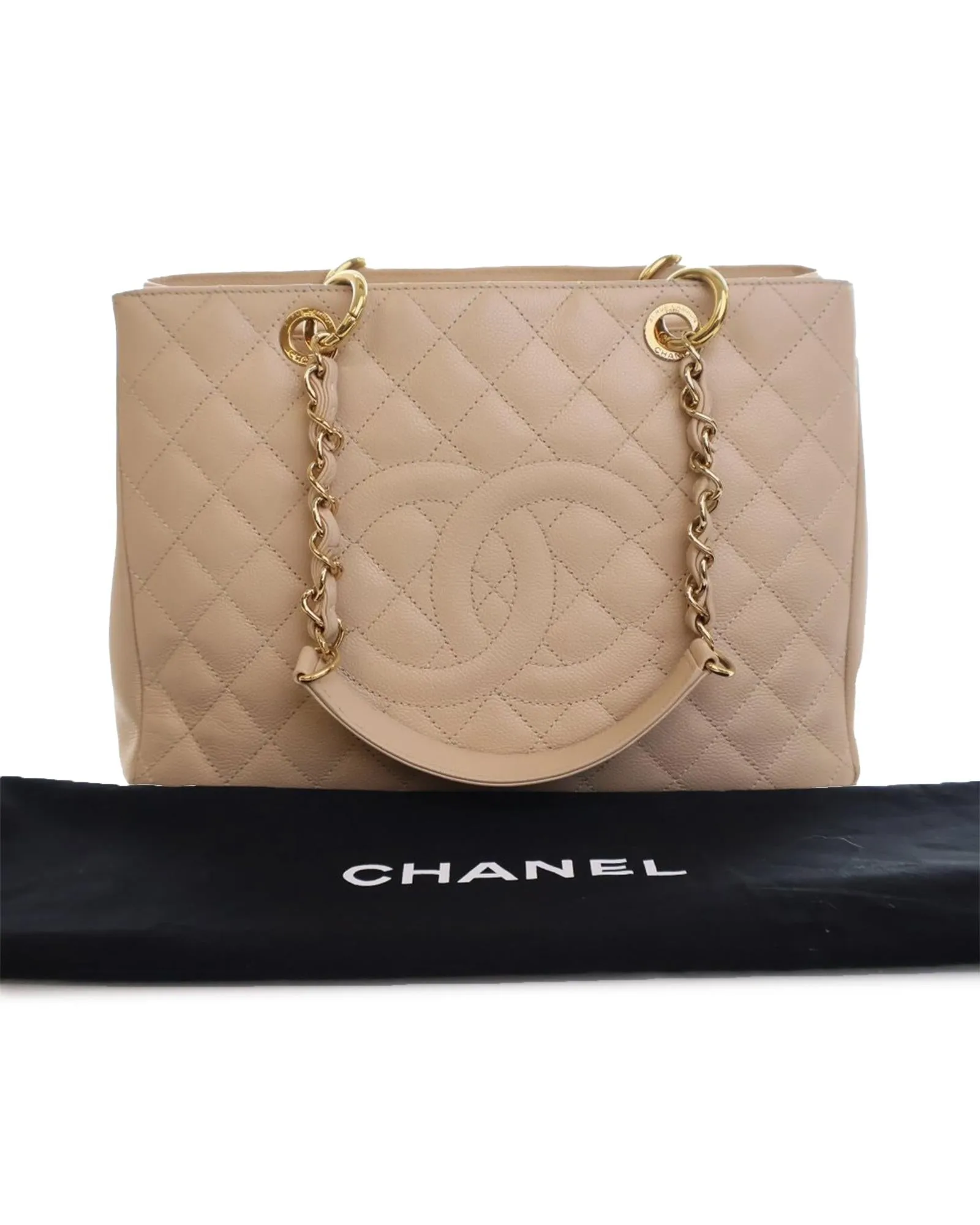 Quilted Leather Grand Shopping Tote with Chain Straps and Multiple Pockets