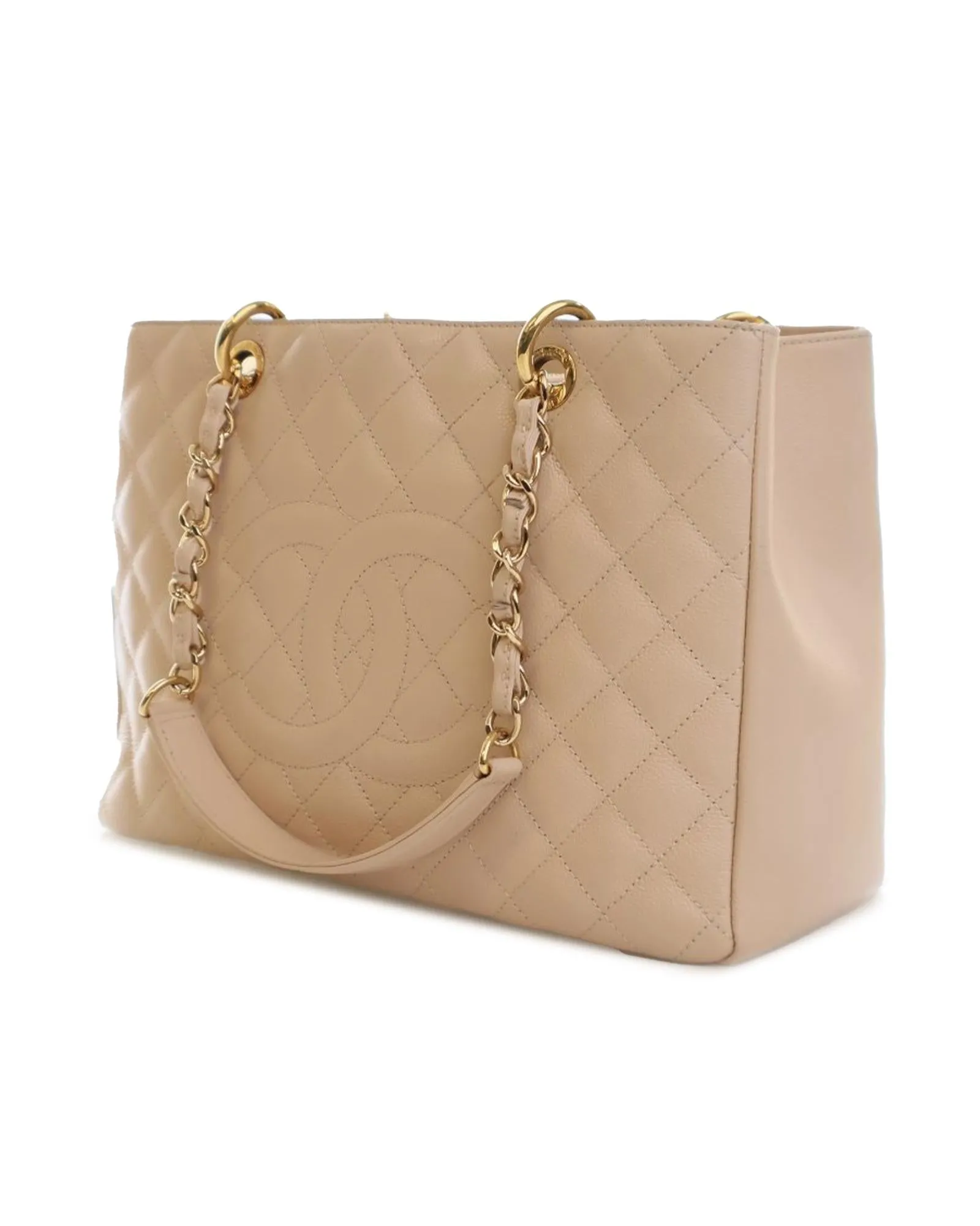 Quilted Leather Grand Shopping Tote with Chain Straps and Multiple Pockets