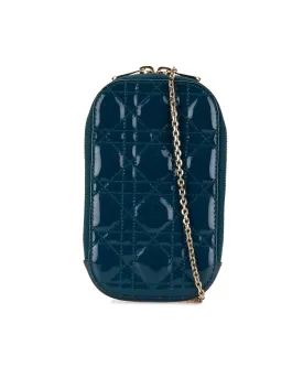 Quilted Patent Leather Phone Holder with Chain Strap