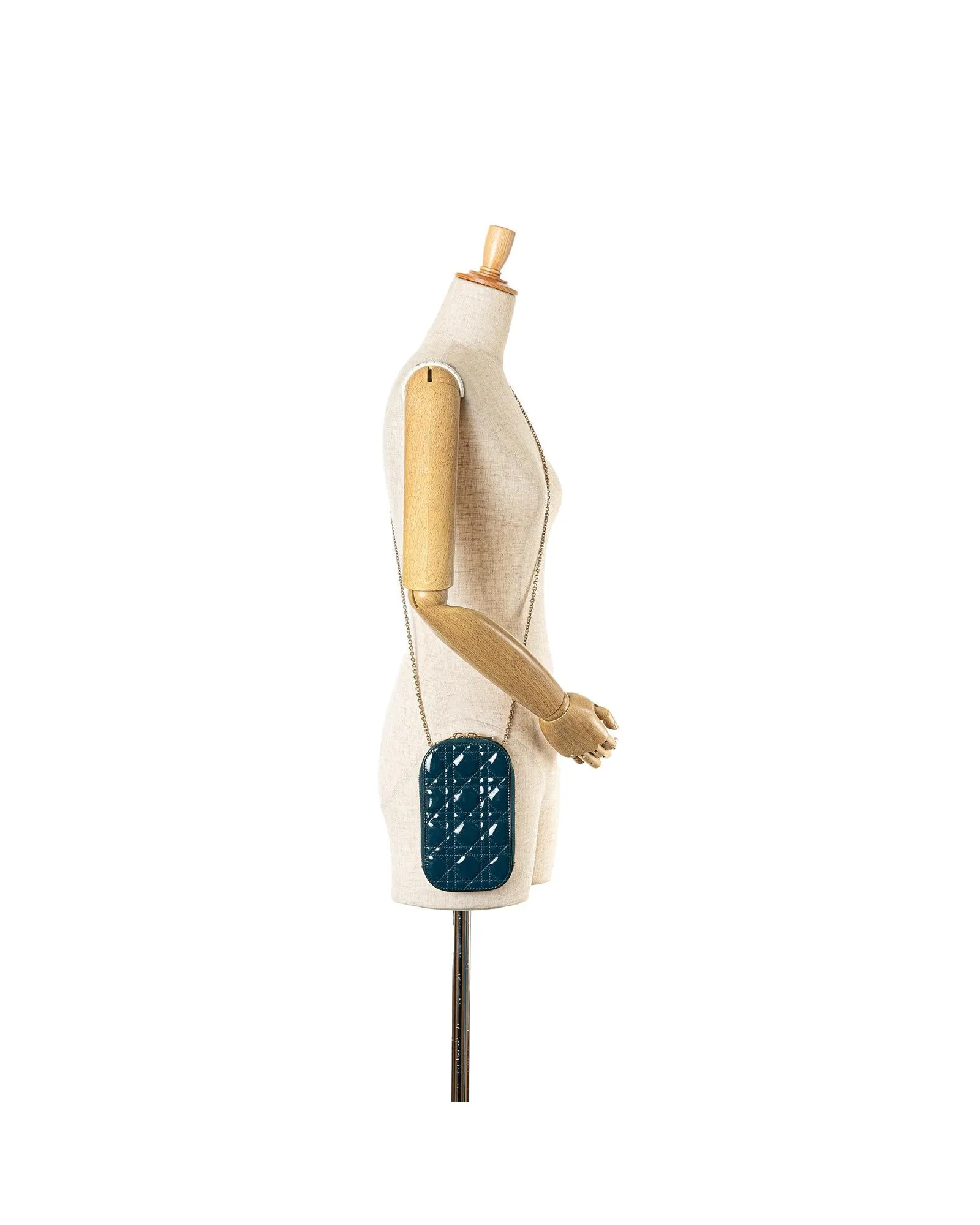 Quilted Patent Leather Phone Holder with Chain Strap