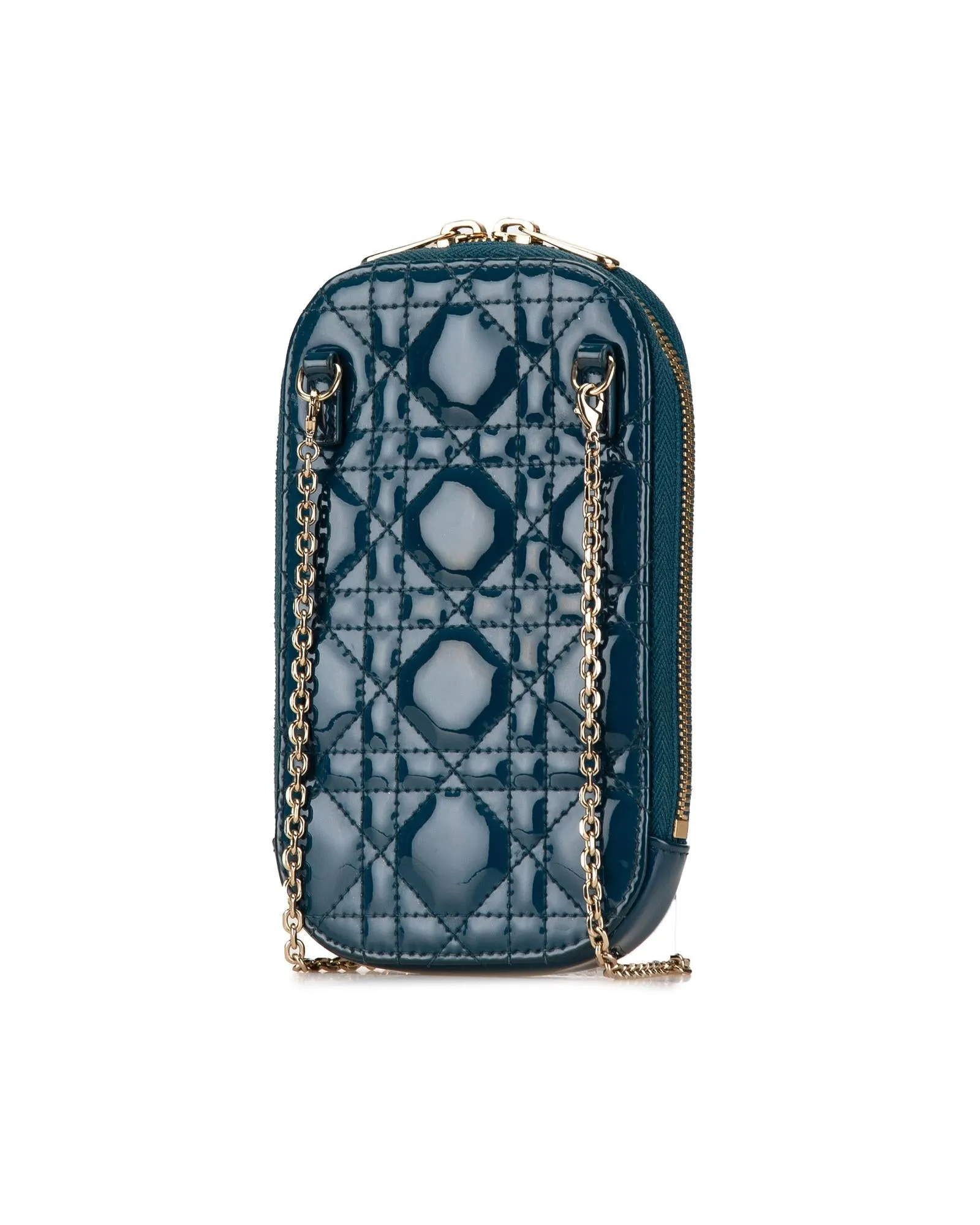 Quilted Patent Leather Phone Holder with Chain Strap