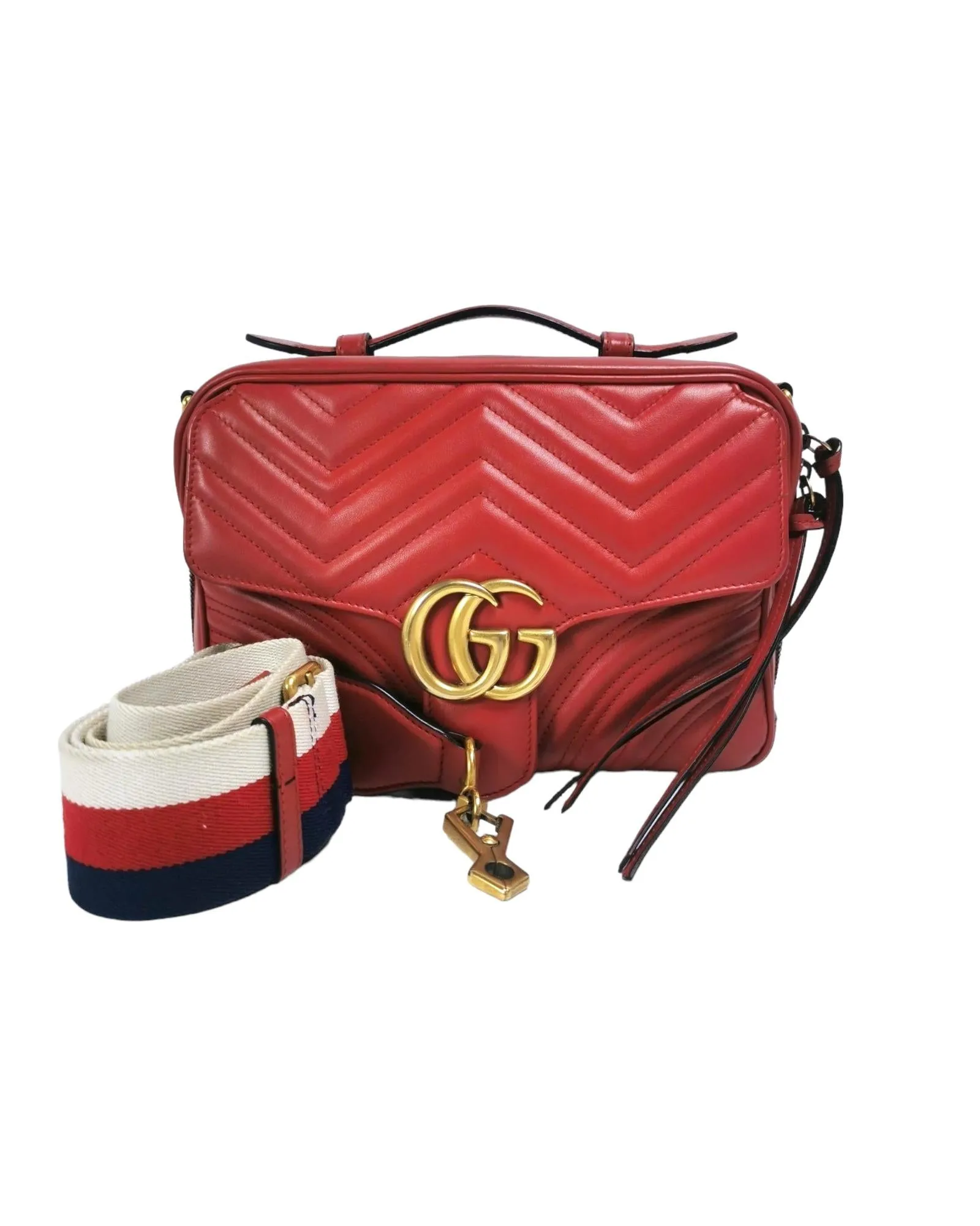 Quilted Top Handle Bag with Golden GG Clasp