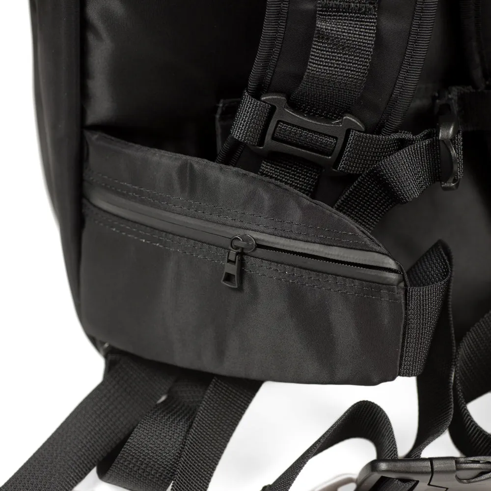 "Potential" backpack / overnighter, black Cordura and leather with all-black hardware