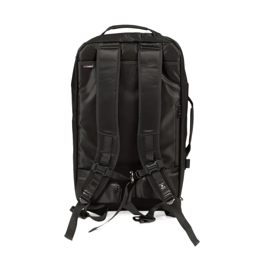 "Potential" backpack / overnighter, black Cordura and leather with all-black hardware
