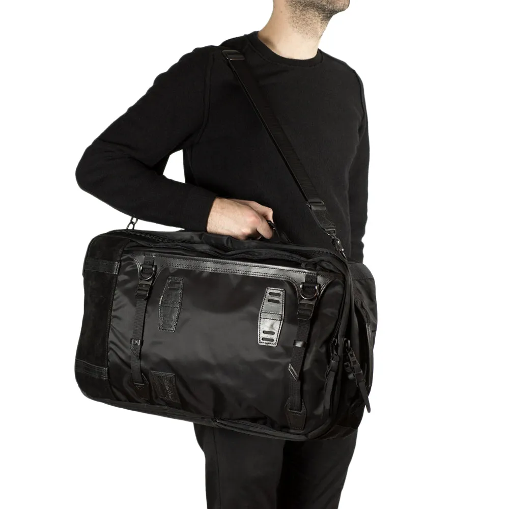 "Potential" backpack / overnighter, black Cordura and leather with all-black hardware