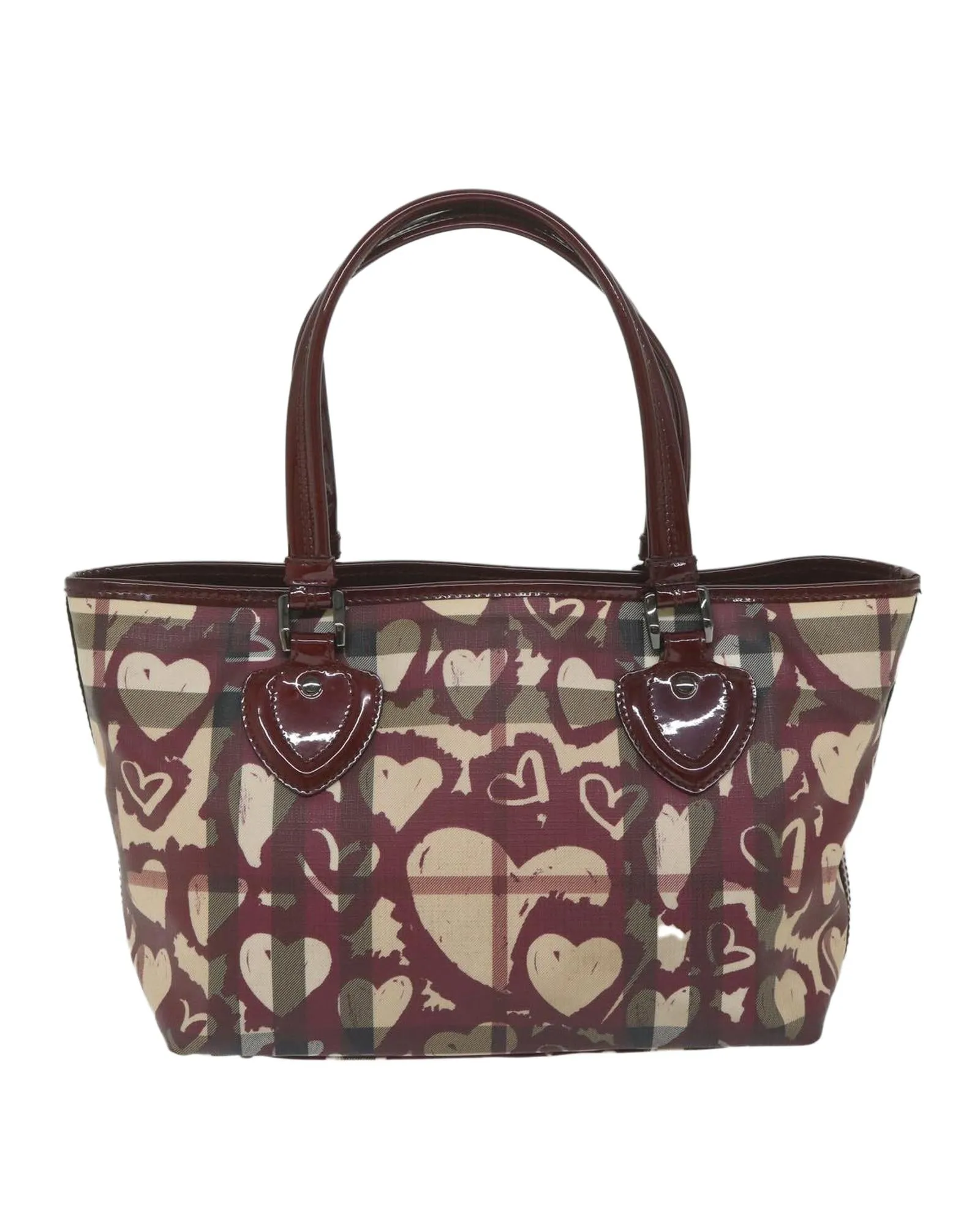 Red PVC Leather Tote Bag with Nova Check Pattern