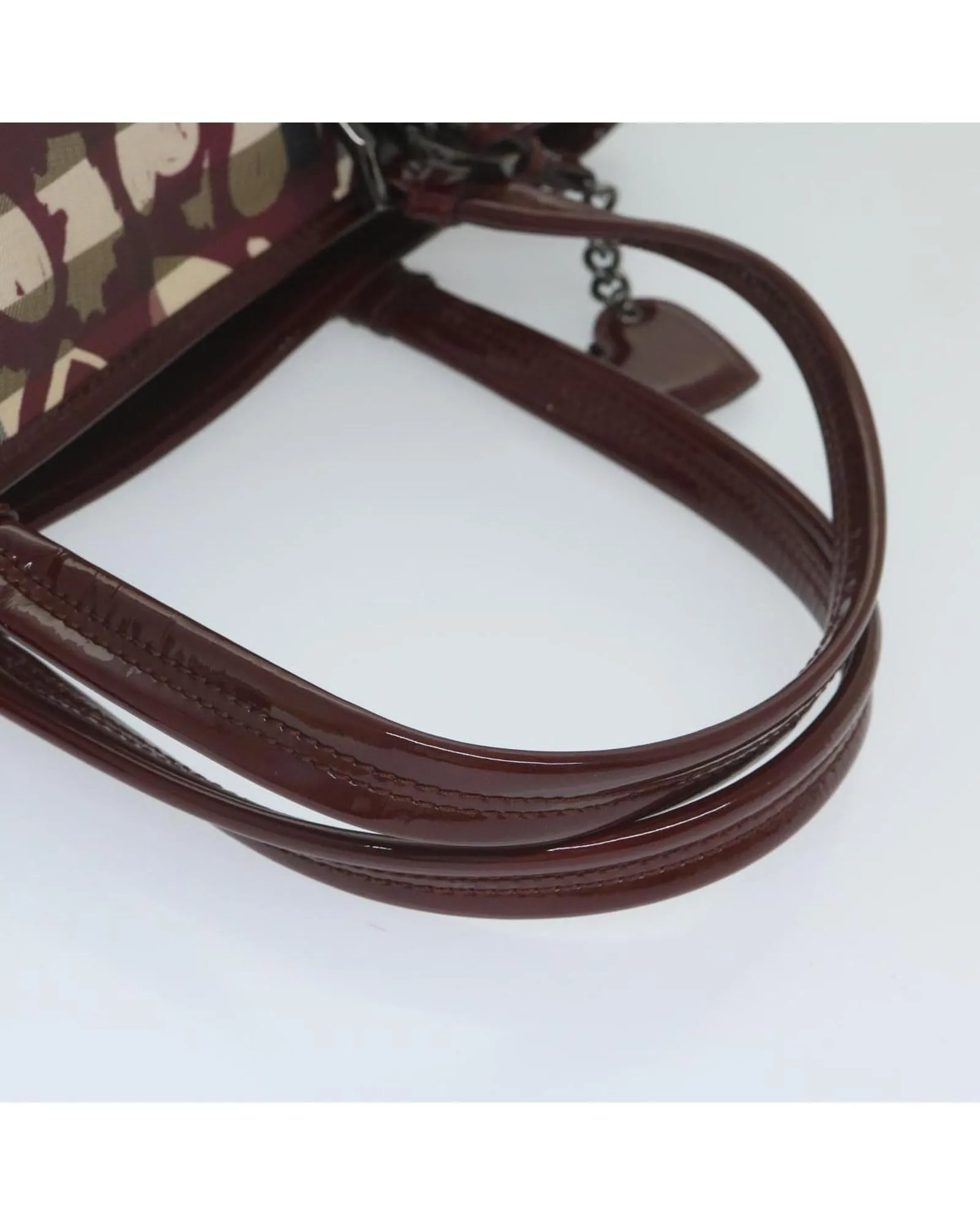 Red PVC Leather Tote Bag with Nova Check Pattern