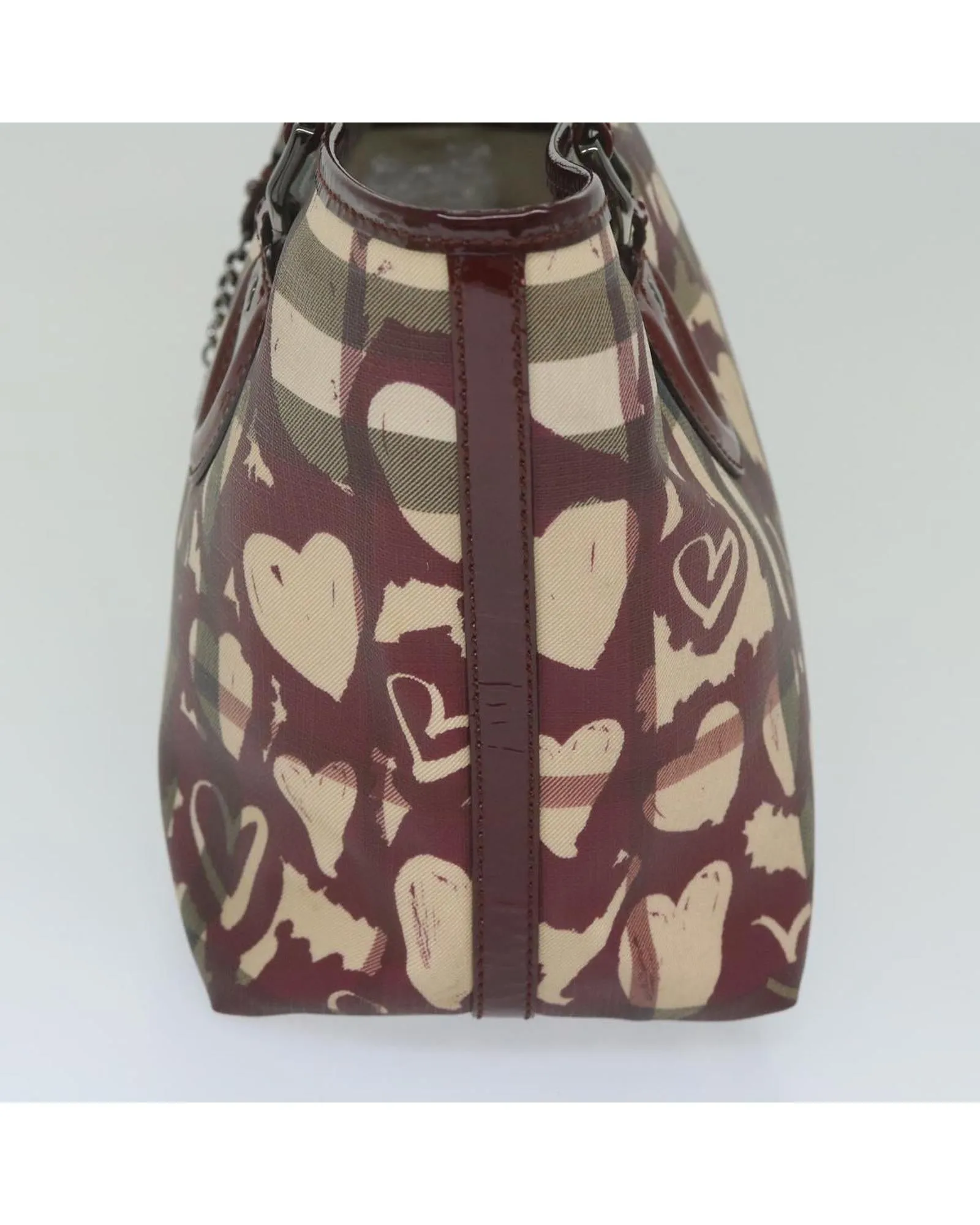 Red PVC Leather Tote Bag with Nova Check Pattern