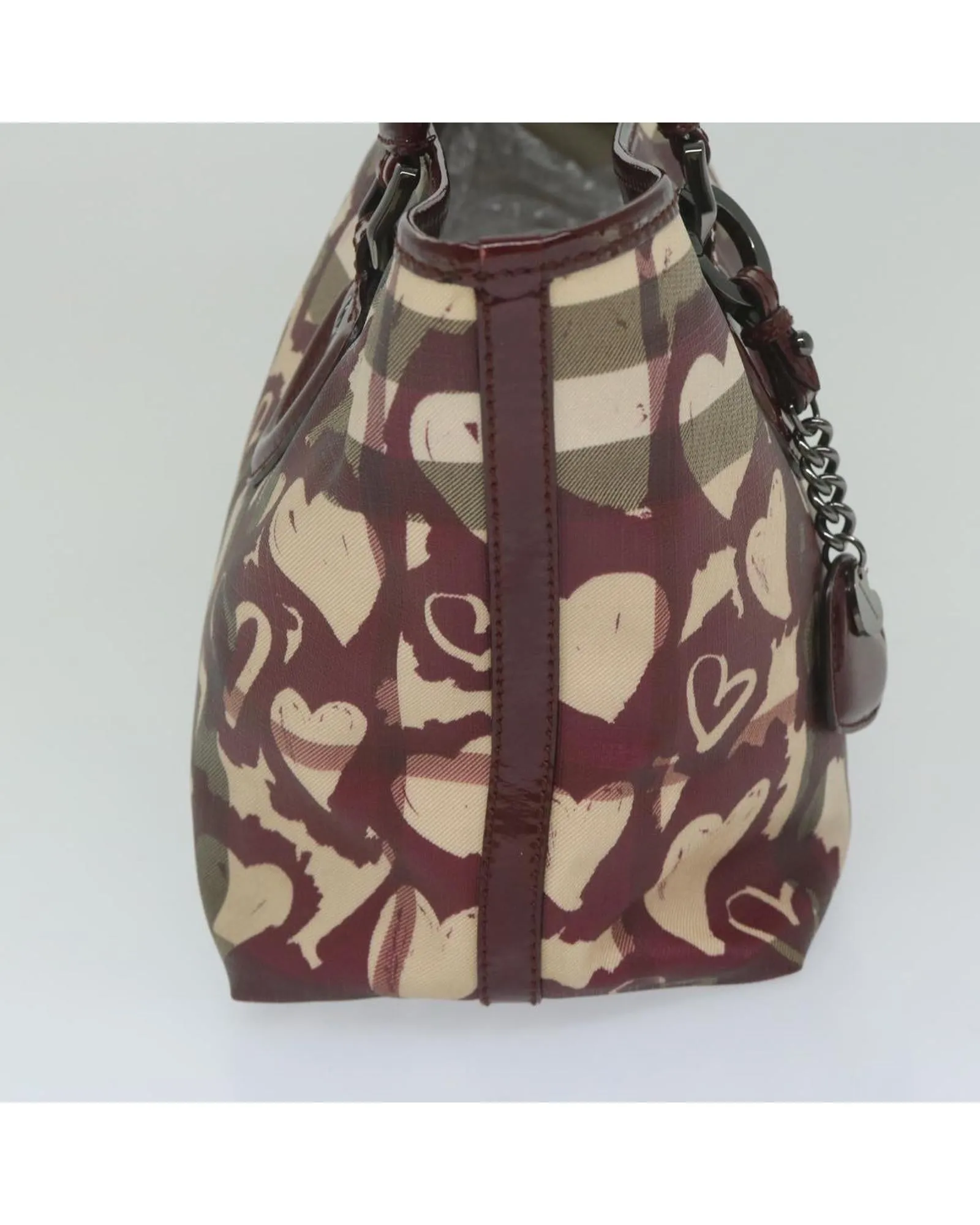 Red PVC Leather Tote Bag with Nova Check Pattern