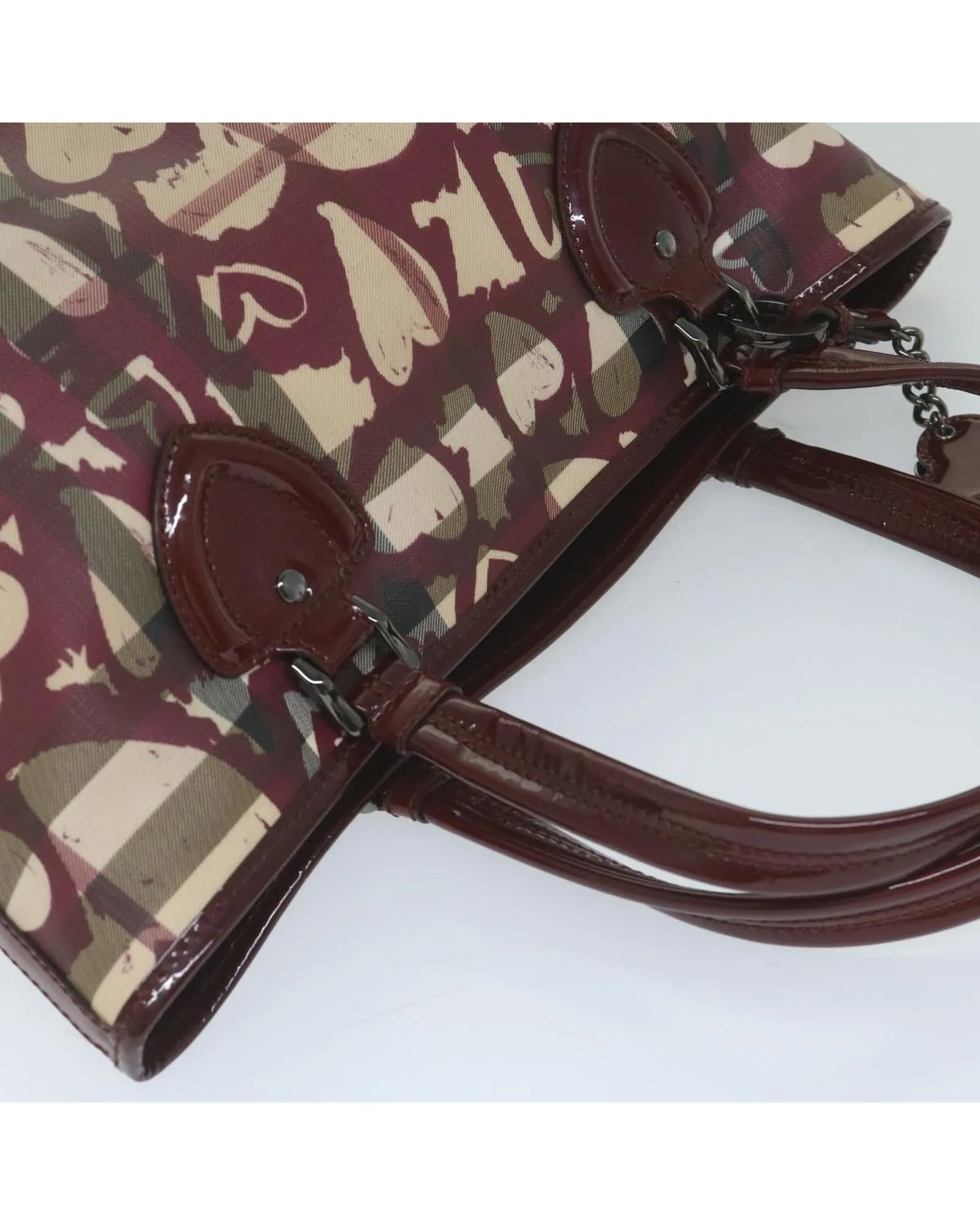 Red PVC Leather Tote Bag with Nova Check Pattern