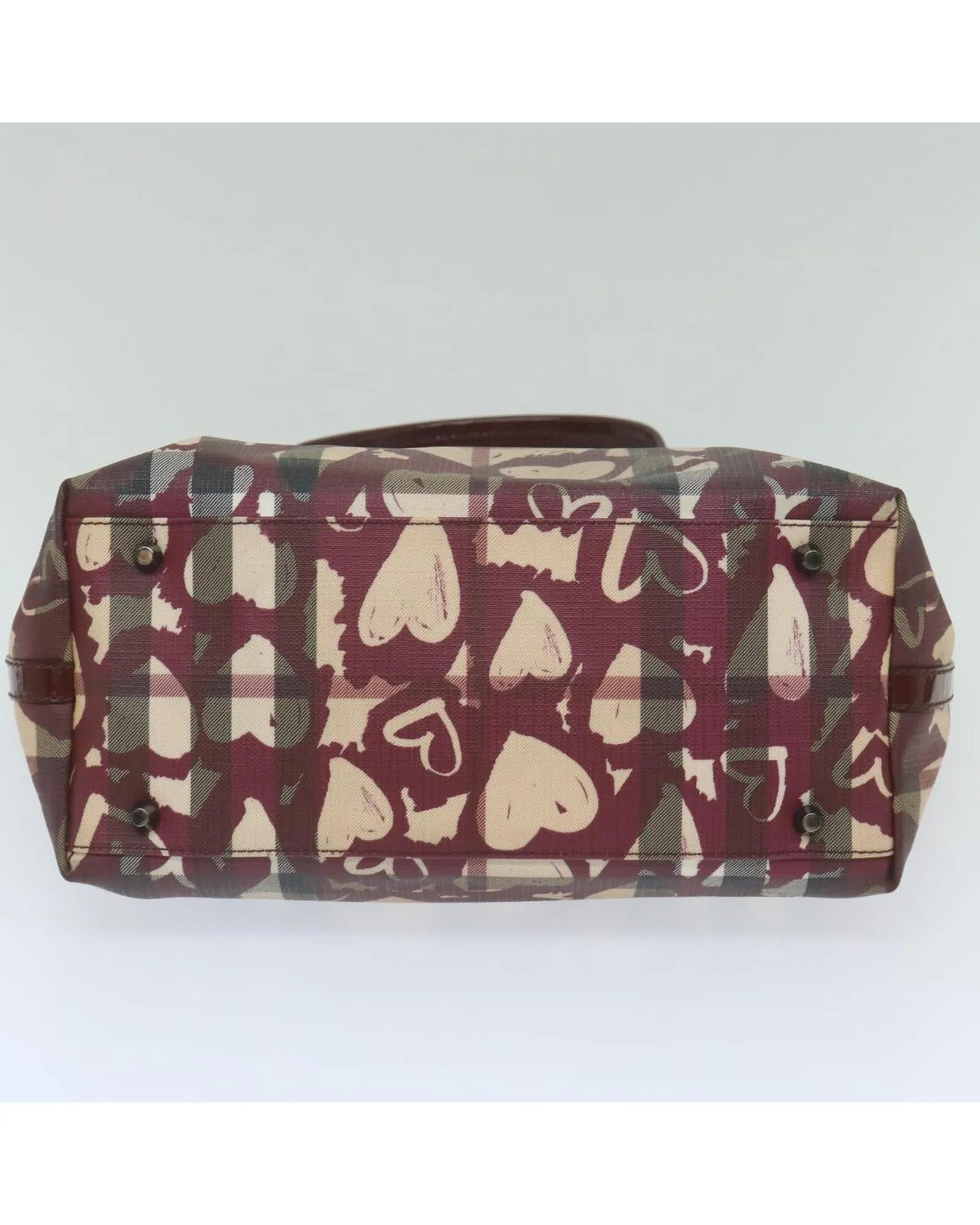 Red PVC Leather Tote Bag with Nova Check Pattern
