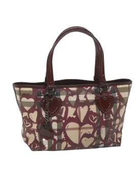 Red PVC Leather Tote Bag with Nova Check Pattern