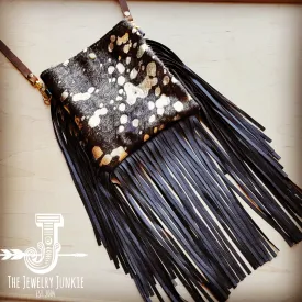 **Small Crossbody Handbag w/ Brown Metallic Leather Full Fringe 507g