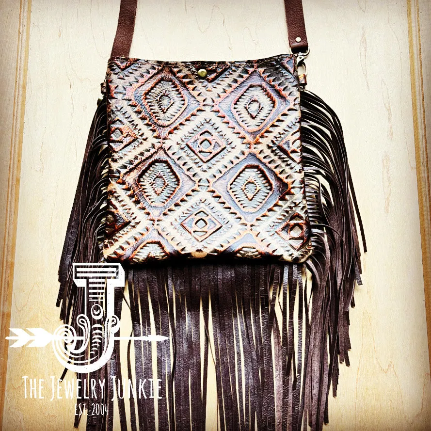 **Small Crossbody Handbag w/ Copper Aztec Leather Full Fringe 513f