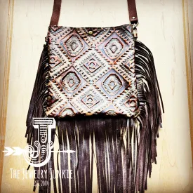 **Small Crossbody Handbag w/ Copper Aztec Leather Full Fringe 513f