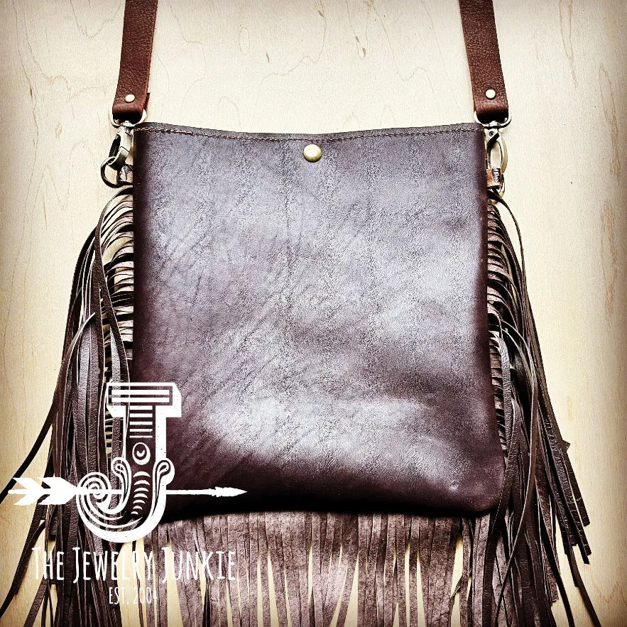**Small Crossbody Handbag w/ Copper Aztec Leather Full Fringe 513f