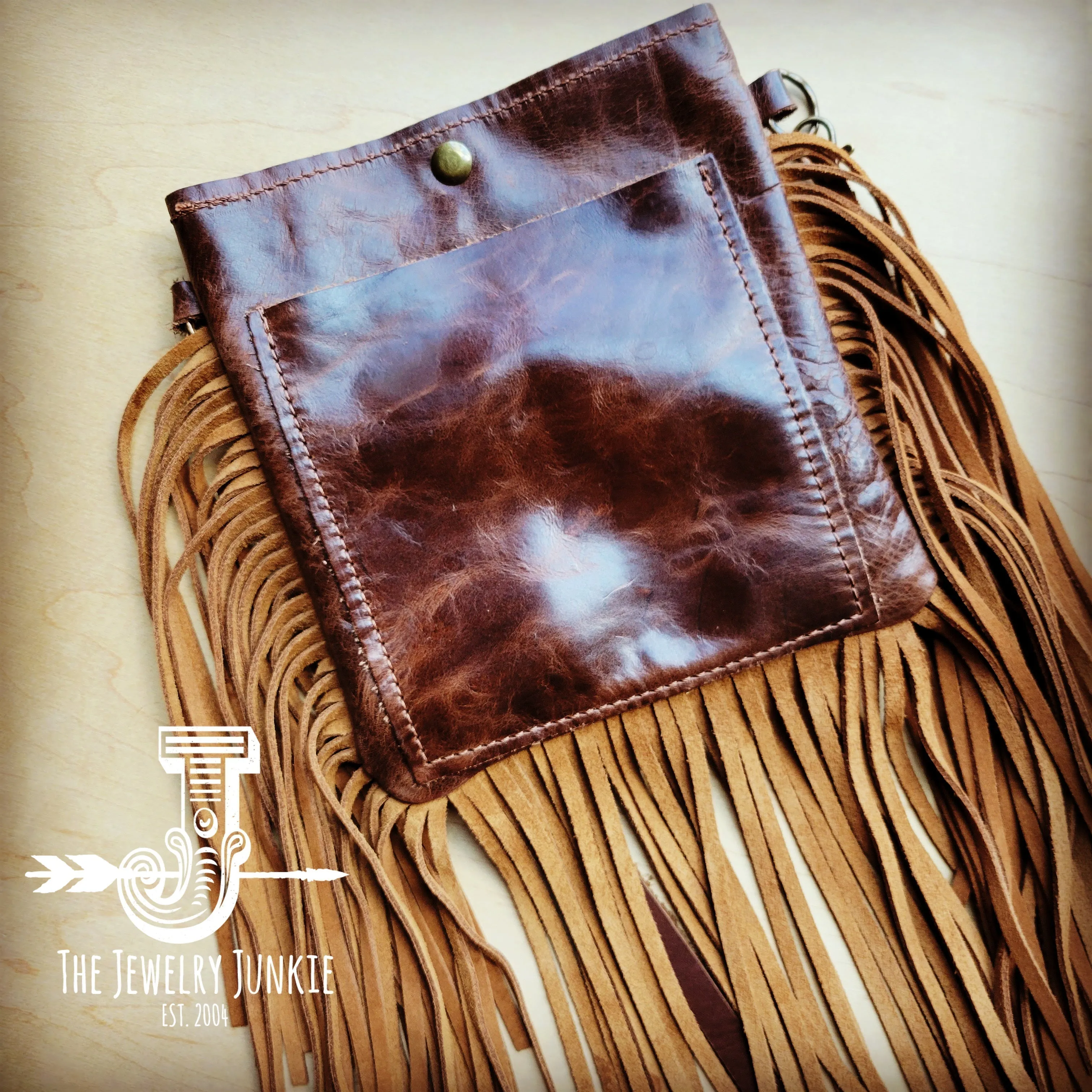 **Small Crossbody Handbag w/ Copper Aztec Leather Full Fringe 513f