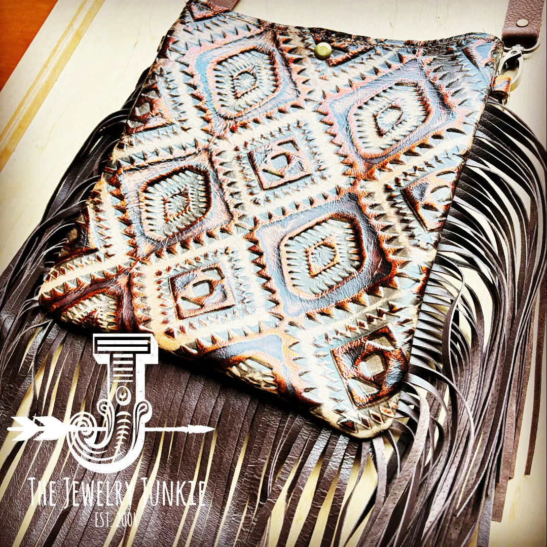 **Small Crossbody Handbag w/ Copper Aztec Leather Full Fringe 513f