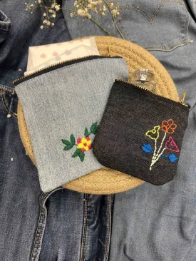 Upcycled Denim Pocket and Pouch Combo | Hand Embroidered