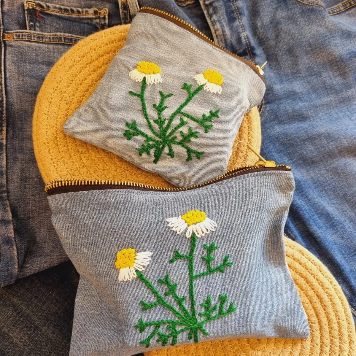 Upcycled Denim Pocket and Tote Combo | Hand Embroidered