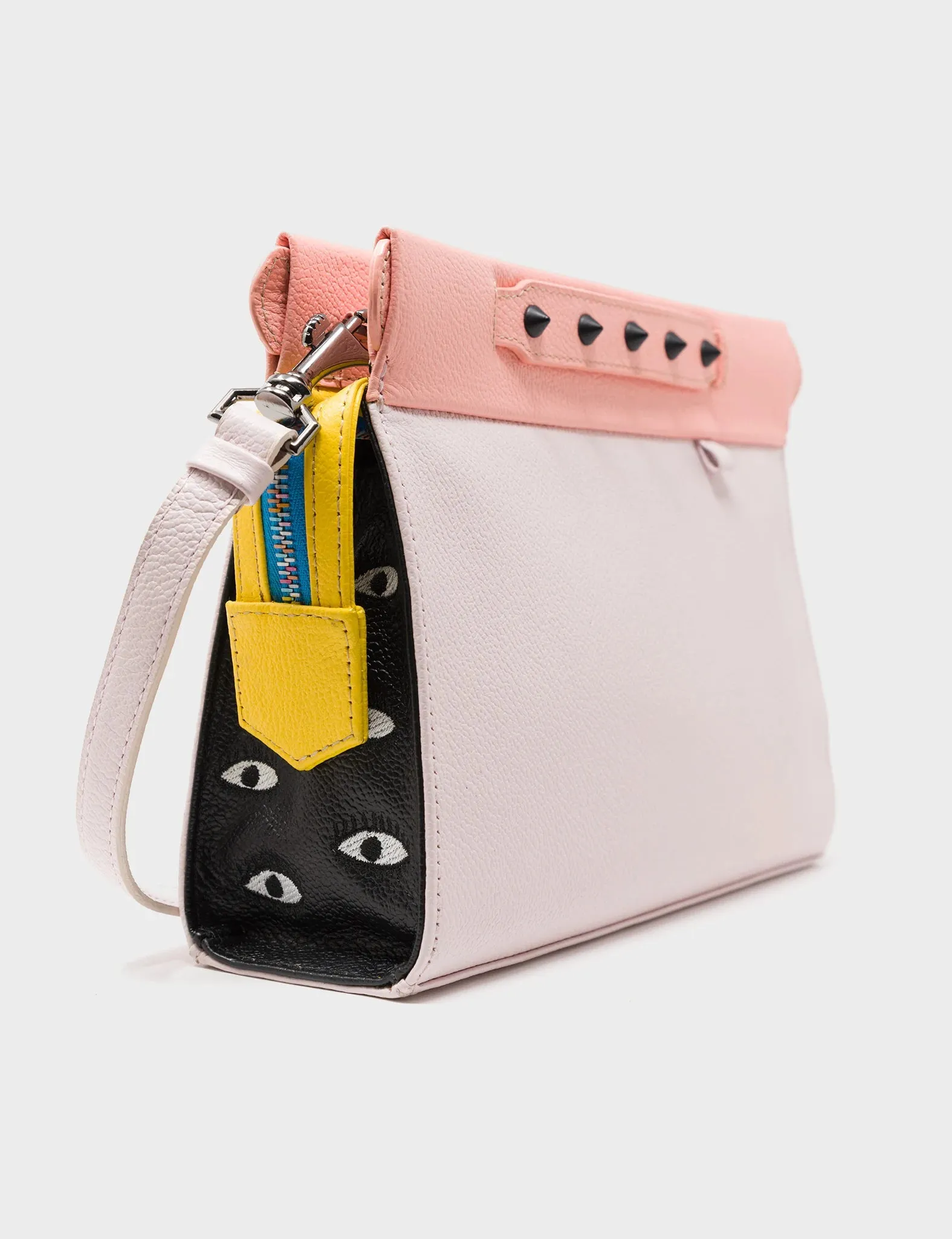 Vali Crossbody Powder Pink Leather Bag - All Over Eyes Embroidery