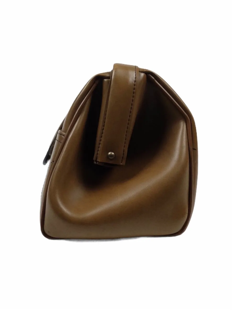 Vintage 60s Mid-Century Modern Chic Brown Faux Leather Structured Boxy Top Handle Purse Handbag