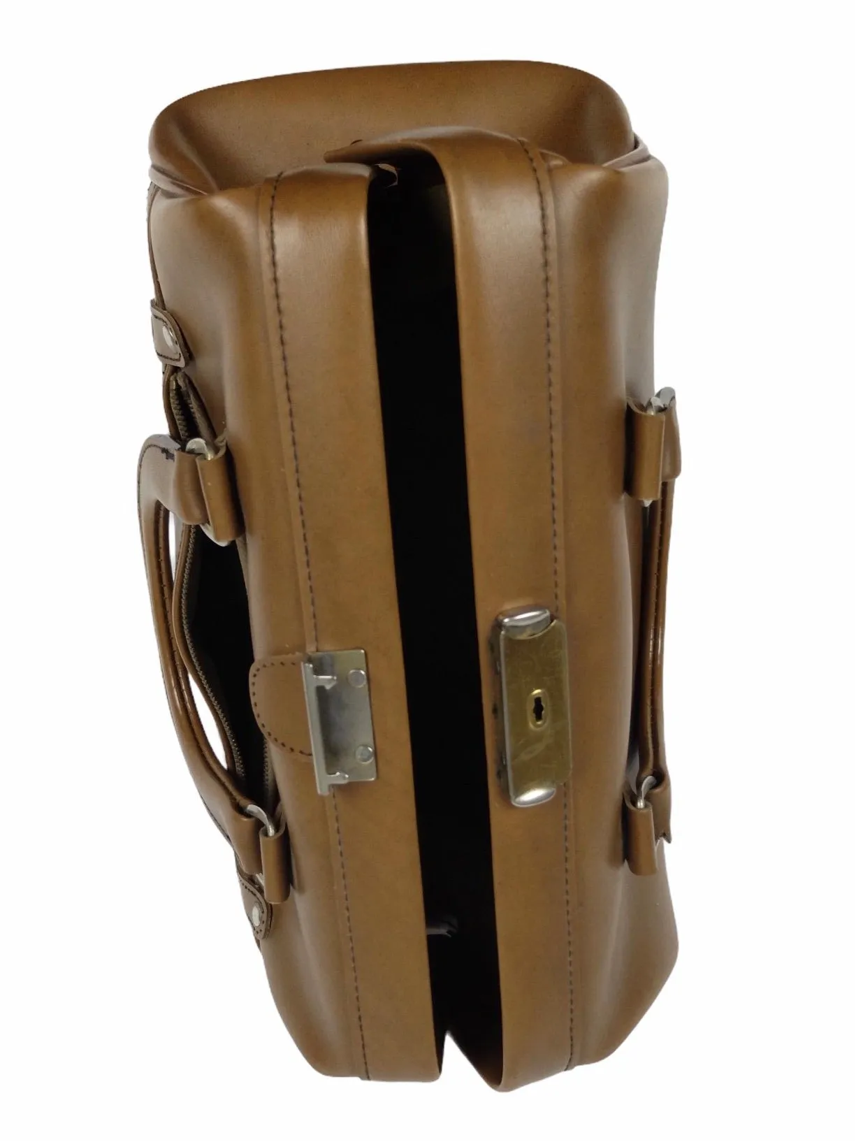 Vintage 60s Mid-Century Modern Chic Brown Faux Leather Structured Boxy Top Handle Purse Handbag