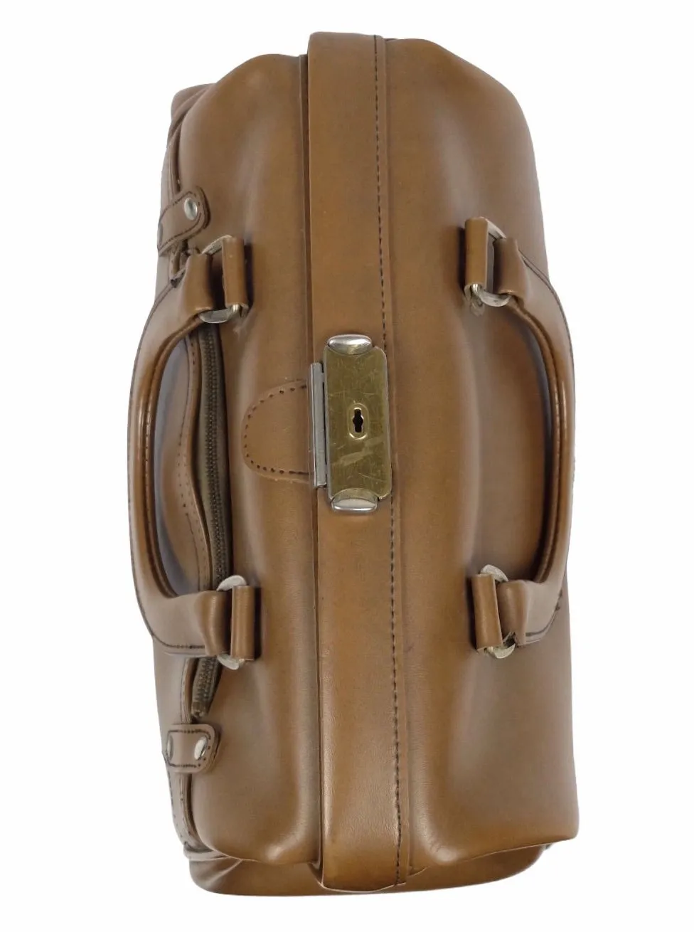 Vintage 60s Mid-Century Modern Chic Brown Faux Leather Structured Boxy Top Handle Purse Handbag
