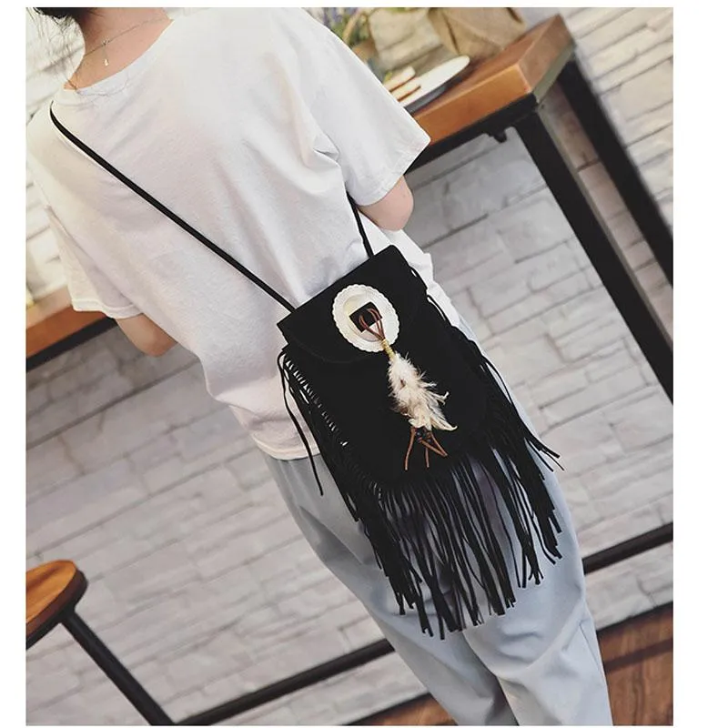 Vintage Bohemian Fringe Tassel Hippie Gypsy Crossbody Bag