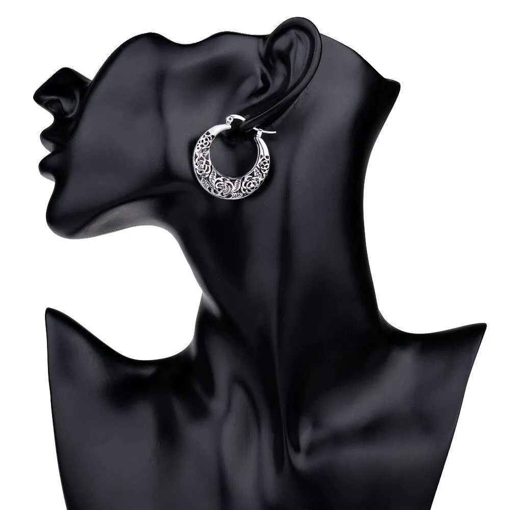 Vintage Silver Boho Hoop Earrings