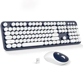 Wireless Keyboard and Mouse Combo - GEEZER Deepblue-White Full-Sized Colorful Keyboard 104 Keys - USB 2.4 G Receiver Plug and Play Round Keycap Typewriter Keyboards, for Windows, PC, Laptop, Desktop
